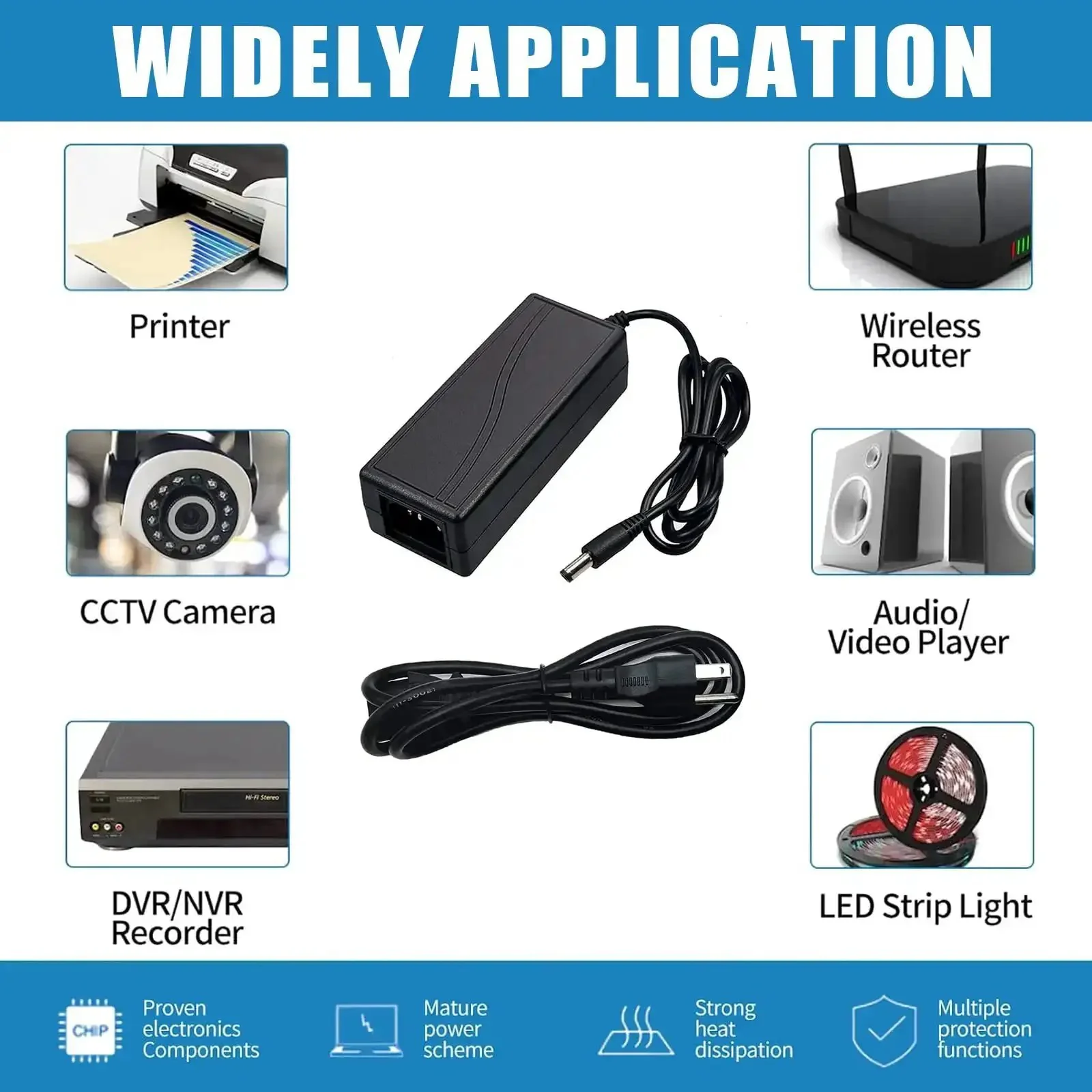 24V DC Power Supply 6A Beefy Adapter For LED Strips And Printers, 100-240V AC To 24V DC Converter, 144W, 5.5mm X 2.5mm Output Jack (Compat With 5.5mm X 2.1mm), US Plug, 7.05ft Cord - Image 2