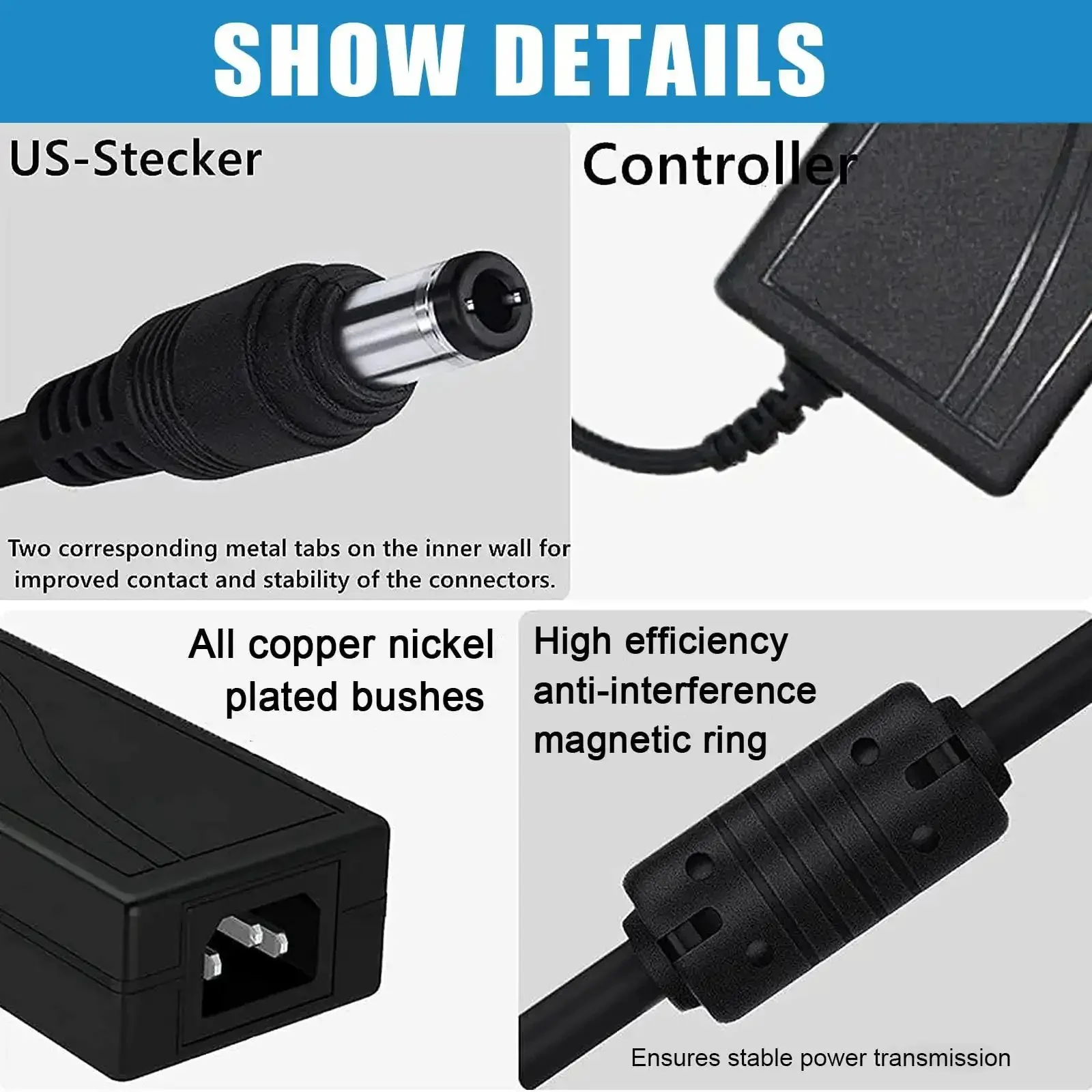 24V DC Power Supply 6A Beefy Adapter For LED Strips And Printers, 100-240V AC To 24V DC Converter, 144W, 5.5mm X 2.5mm Output Jack (Compat With 5.5mm X 2.1mm), US Plug, 7.05ft Cord - Image 4