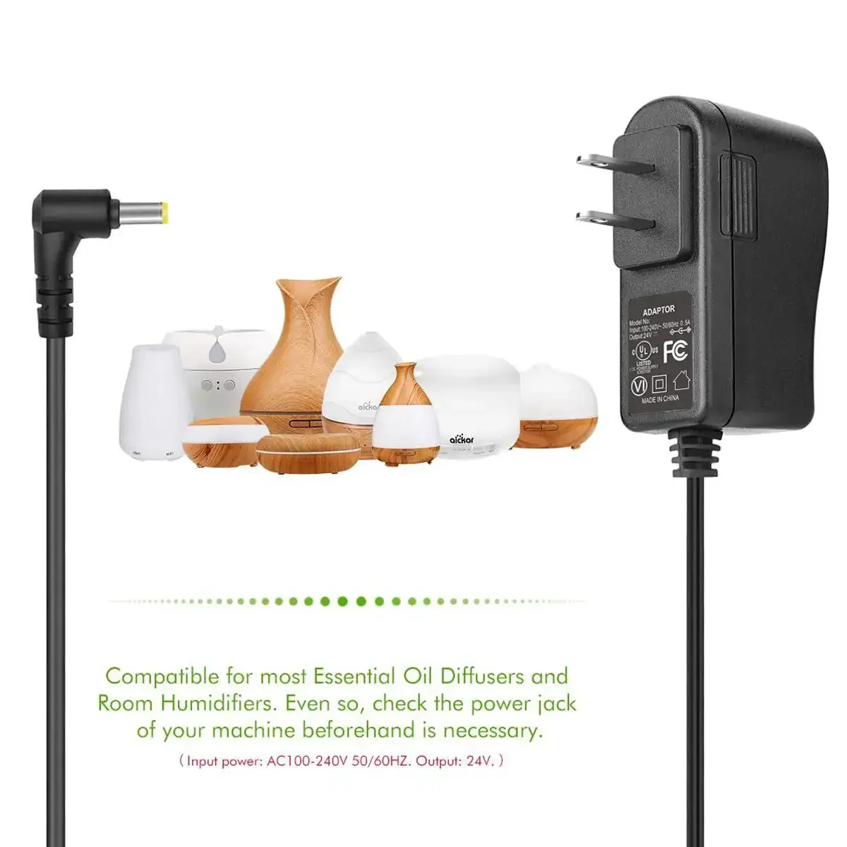 24V Power Cord Replacement Charger Cable For Essential Oil Diffusers And Humidifiers Plug And Play AC To DC Adapter With Foldable Plug For 100Ml 120Ml 300Ml And 500Ml Diffusers Compatibility With Popular Models - Image 5