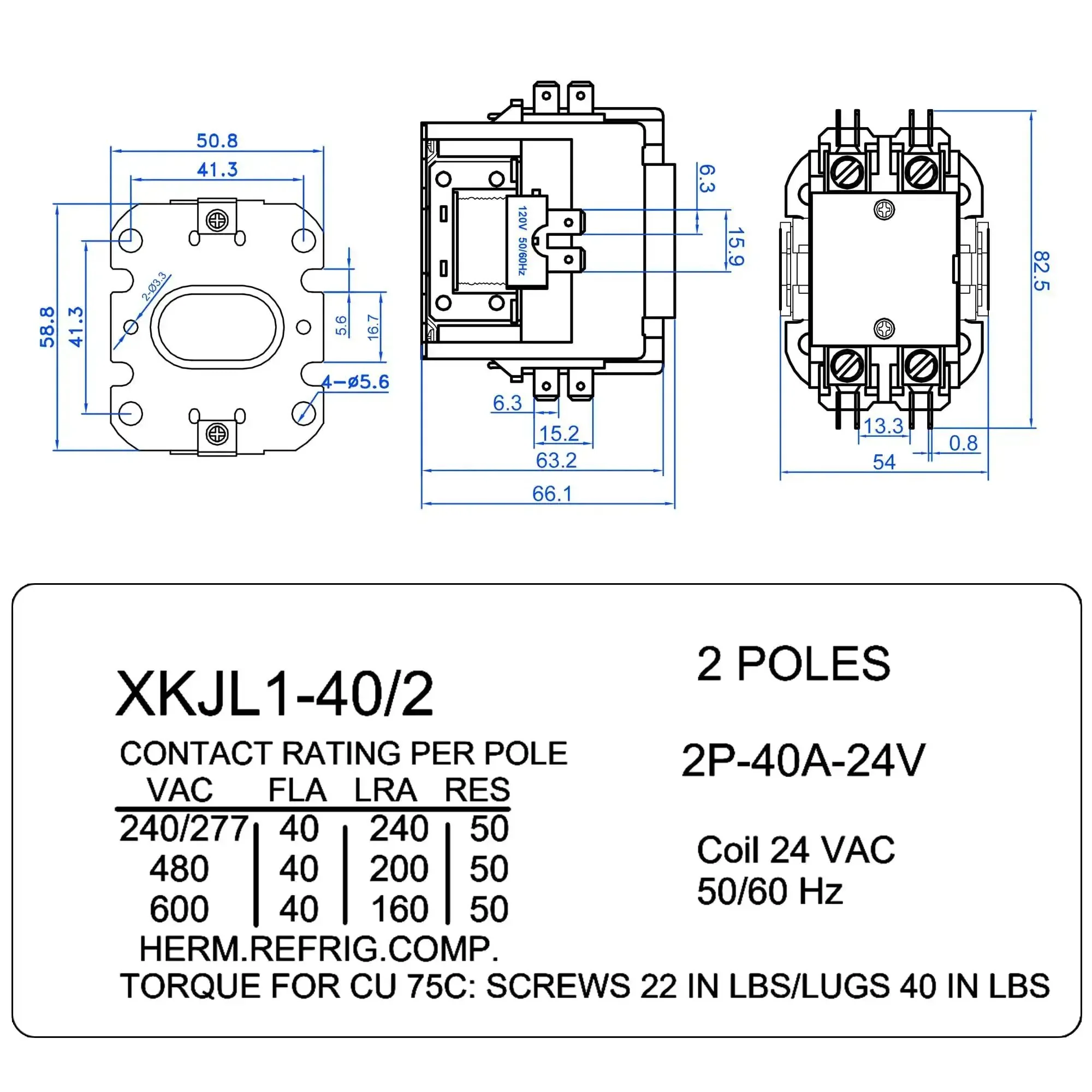 24V Two Pole HVAC Contactor For Air Conditioners 40A Full Load 50A Resistive UL Certified Replacement Relay Drop In Compatible With C230b Heat Pumps And Refrigeration Systems - Image 6