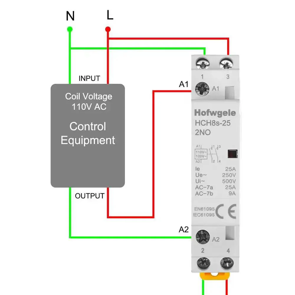 25 Amp Two Pole AC Contactor With 110V 120V Coil, 2NO, Universal DIN Rail Mount, Heavy Duty Home And Workshop Circuit Control Switch For Home And Small Shop Projects, Quiet, Reliable Performance - Image 4