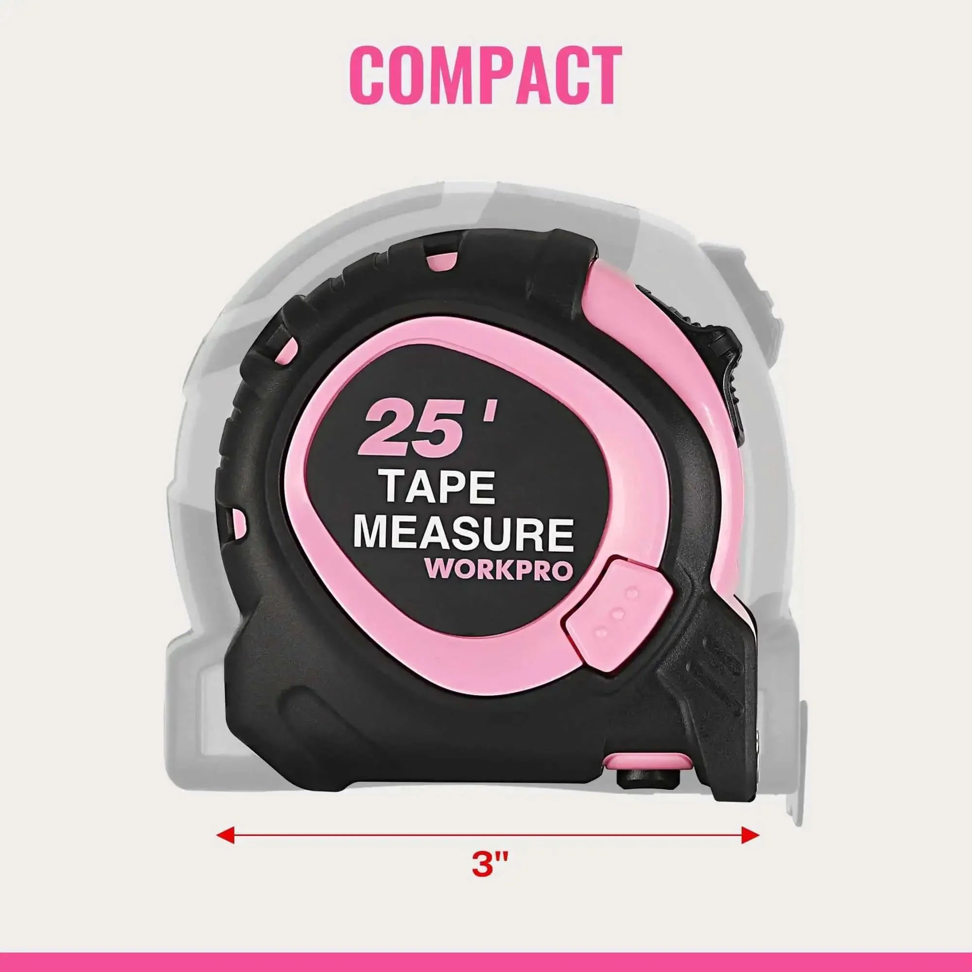 25 Foot Tape Measure With Fractions, Retractable Steel Blade, Magnetic Hook, Three Brake System, Nylon Coating For Durability, Pink Color, Ultra Accurate To One Thirty Second Inch, Ideal For Quick DIY Projects - Image 2