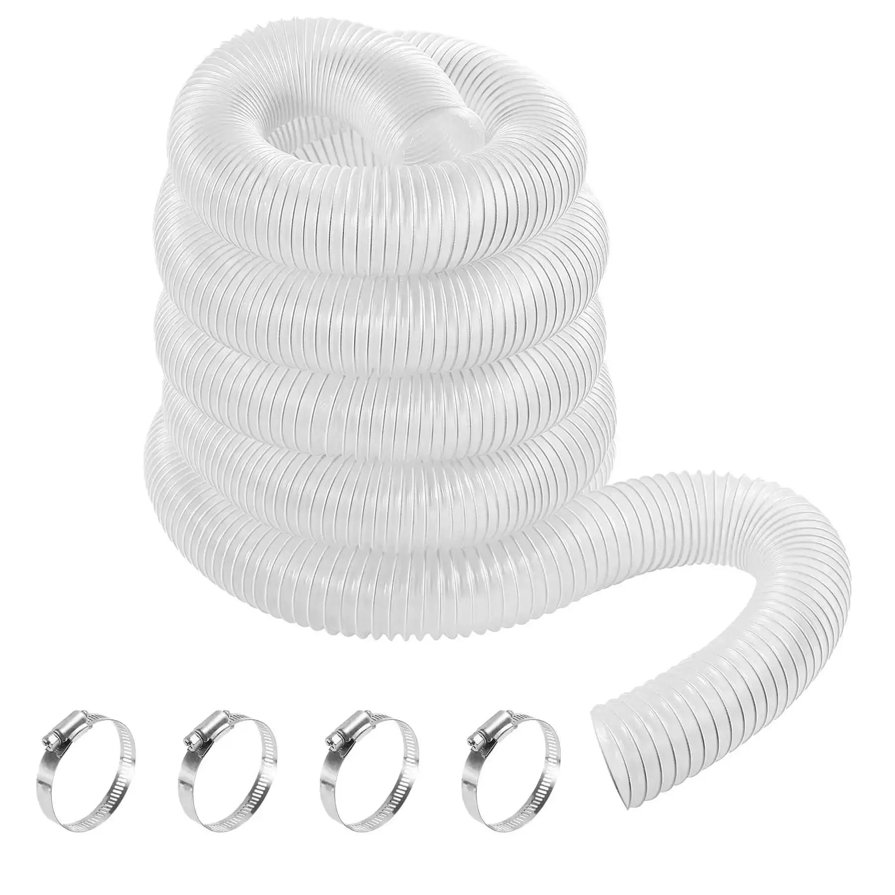 2.5 Inch By 10 Ft PVC Clear Dust Collection Hose Puncture Resistant Fume Hose With Four Stainless Steel Clamps For Vacuum Systems Heavy Duty Dust Wood Debris Collection And Workshop Cleanup