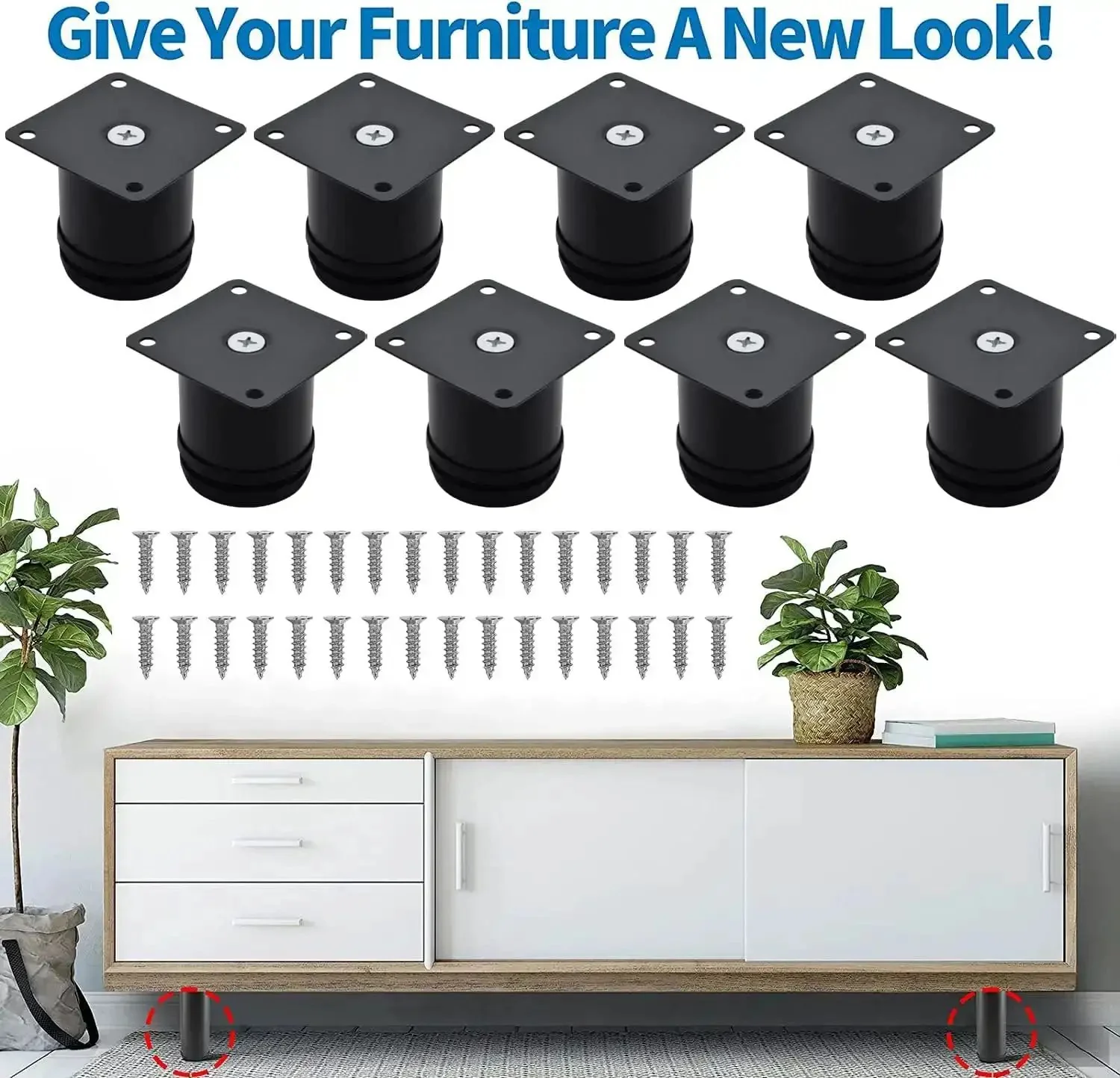 2.5 Inch Heavy Duty Adjustable Black Stainless Steel Furniture Legs Set, Round Cabinet Desk Sofa Coffee Table Feet, 8 Pack With Screws, Each Leg Holds 40kg, Total 320kg, Adjustable 0 To 0.75 Inch, Perfect For Home Shelves - Image 7