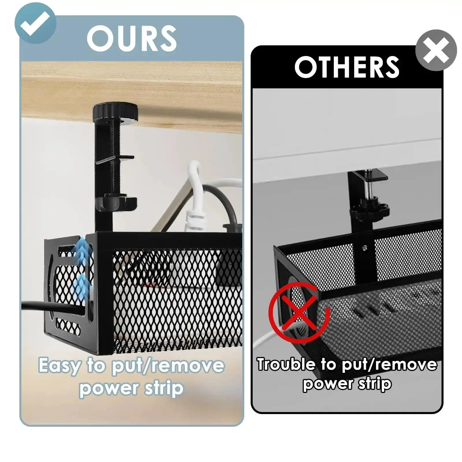 25 Inch Under Desk Cable Management Tray No Drill Clamp Heavy Duty Metal Cord Organizer For Standing Desk And Home Office Keep Cables Tidy Hidden And Safe With Sleek Black Finish - Image 5