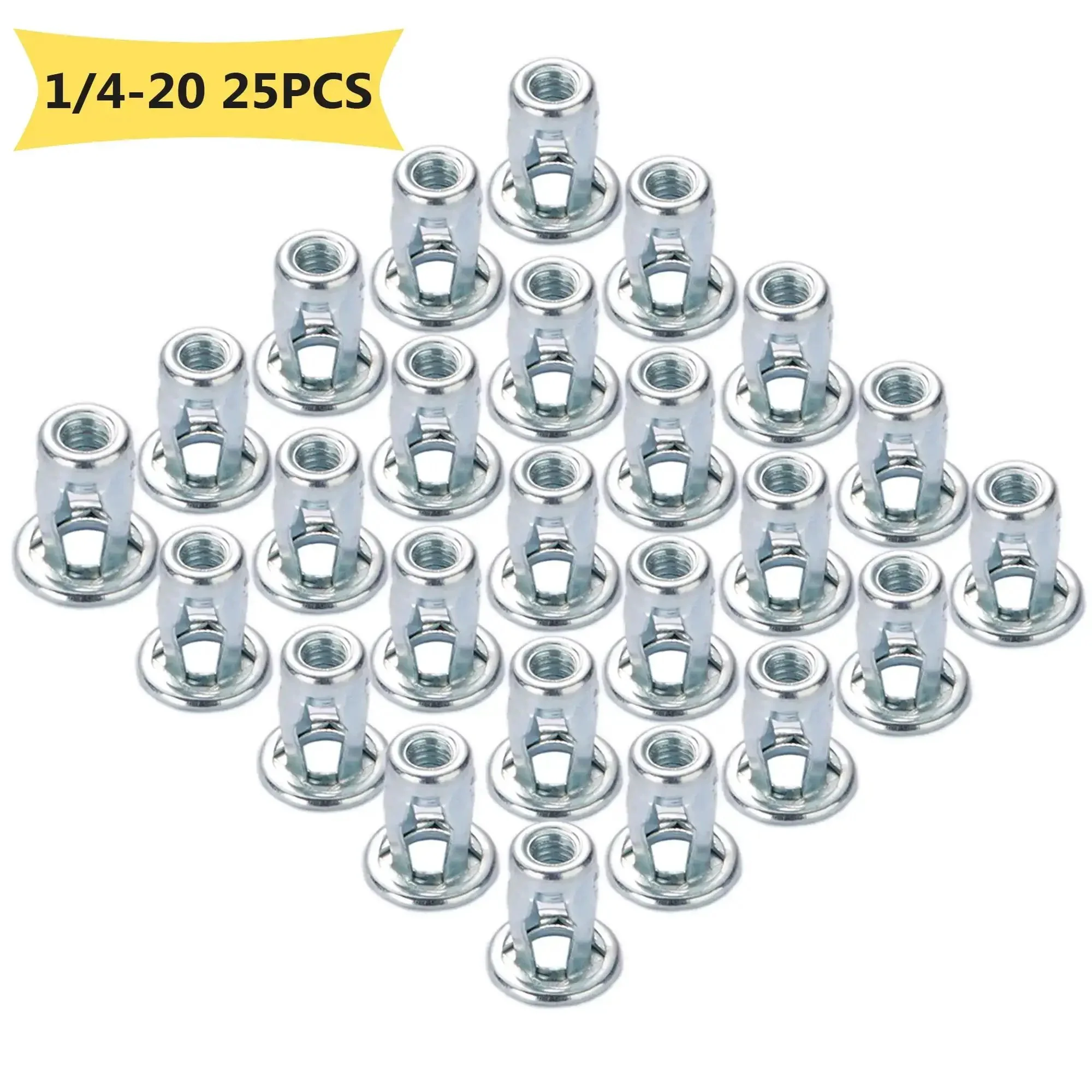 25 Pack 1/4-20 Jack Nuts Threaded Inserts Rivet Nuts Set For Plastic Wood Hardboard Steel Easy Install Zinc Plated Durable Nutserts For DIY Projects Auto Marine And Furniture Repairs No Sweat Heavy Duty Pro Grade - Image 5