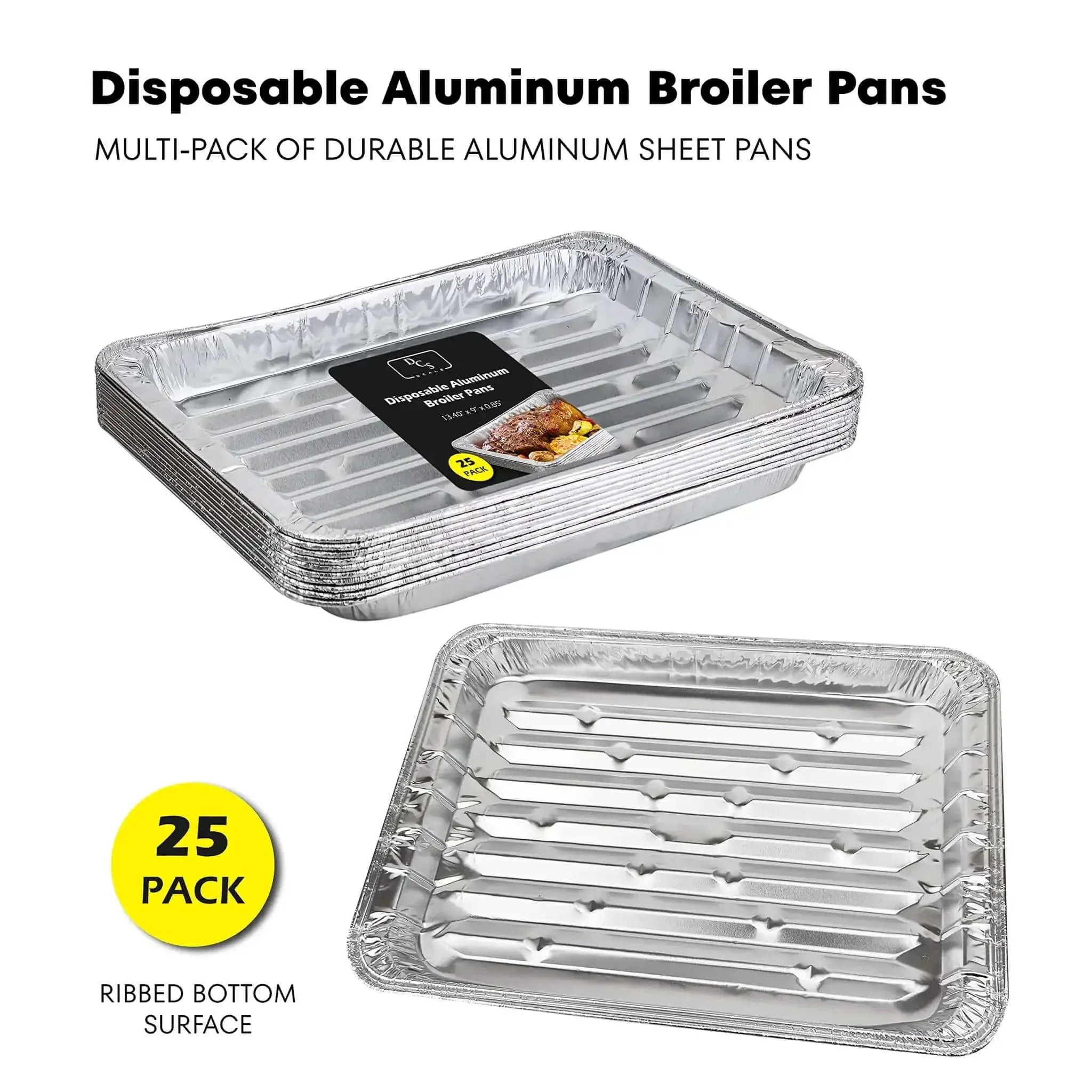 25 Pack Disposable Aluminum Broiler Pans For BBQ And Grilling Durable Ribbed Bottom Surface Pans 13.4 X 9 X 0.85 Inches Epic Value Multi Pack For Drip Pans And Grill Trays - Image 5