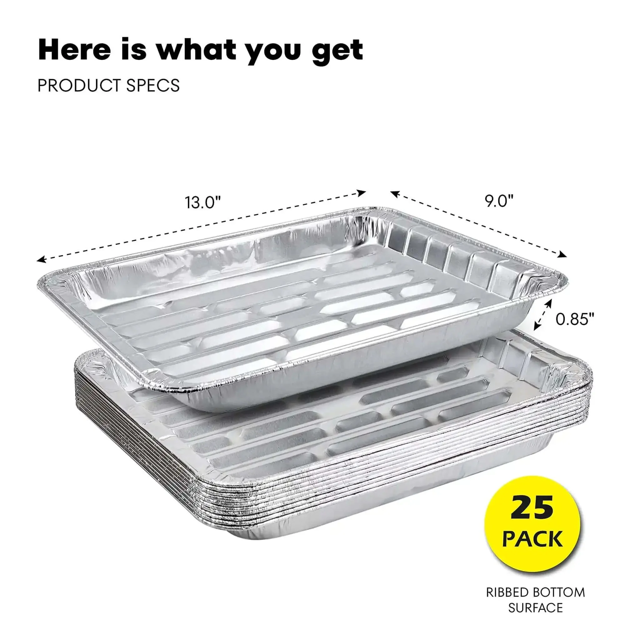 25 Pack Disposable Aluminum Broiler Pans For BBQ And Grilling Durable Ribbed Bottom Surface Pans 13.4 X 9 X 0.85 Inches Epic Value Multi Pack For Drip Pans And Grill Trays - Image 7