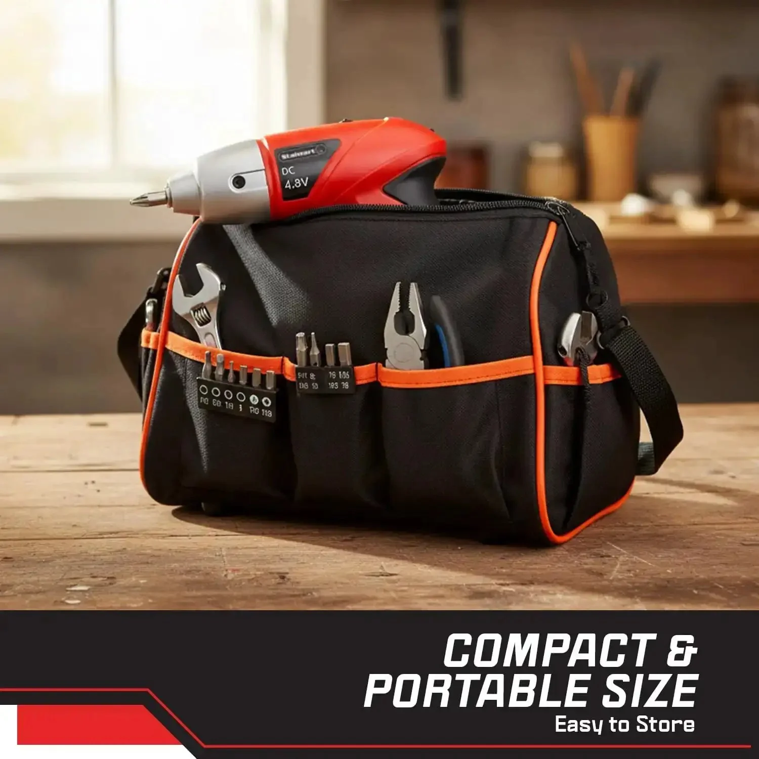 25-Piece Cordless Screwdriver Set With LED Work Light, Automatic Spindle Lock, Forward And Reverse, And Drill Bit Collection, Rechargeable With Charging Cord, Built For Easy Home DIY Projects In Red - Image 3