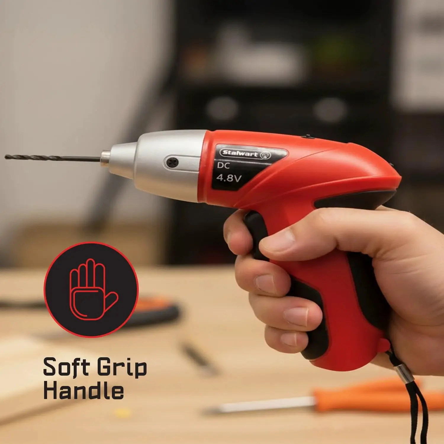 25-Piece Cordless Screwdriver Set With LED Work Light, Automatic Spindle Lock, Forward And Reverse, And Drill Bit Collection, Rechargeable With Charging Cord, Built For Easy Home DIY Projects In Red - Image 4