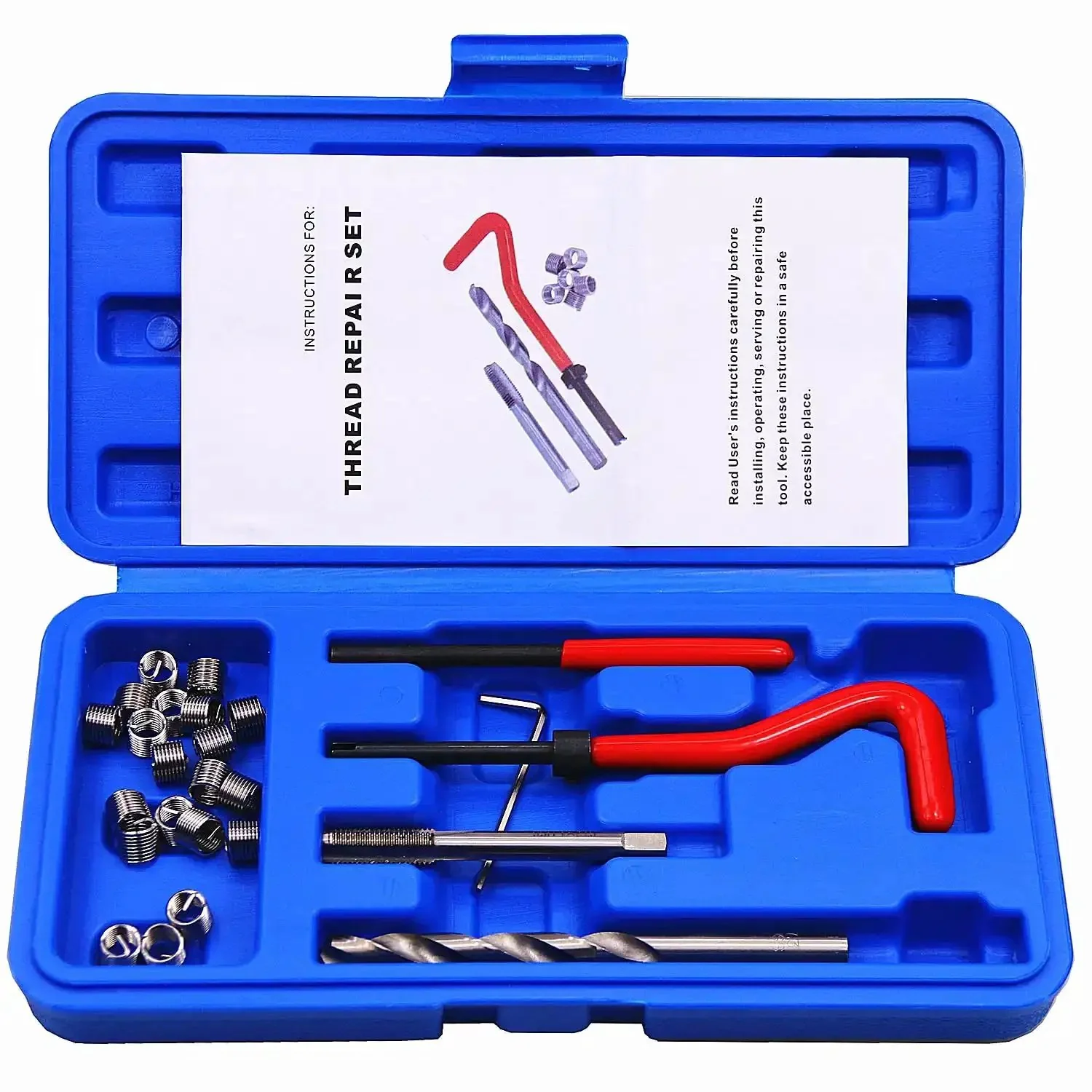 25-Piece M7 X 1.0mm Thread Repair Kit With Insert Set For Auto Repair And Engine Work Pro Grade Heavy Duty High Speed Steel Tools With Red Handle Hand Tool Kit For Damaged Or Worn Threads In Cars Trucks Machinery And Home Maintenance