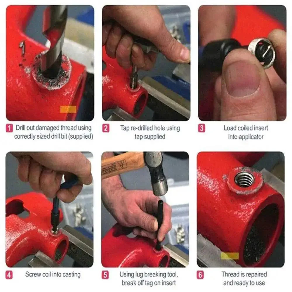 25-Piece M7 X 1.0mm Thread Repair Kit With Insert Set For Auto Repair And Engine Work Pro Grade Heavy Duty High Speed Steel Tools With Red Handle Hand Tool Kit For Damaged Or Worn Threads In Cars Trucks Machinery And Home Maintenance - Image 2