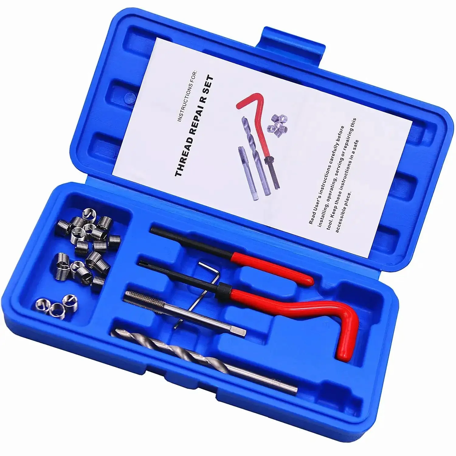25-Piece M7 X 1.0mm Thread Repair Kit With Insert Set For Auto Repair And Engine Work Pro Grade Heavy Duty High Speed Steel Tools With Red Handle Hand Tool Kit For Damaged Or Worn Threads In Cars Trucks Machinery And Home Maintenance - Image 6