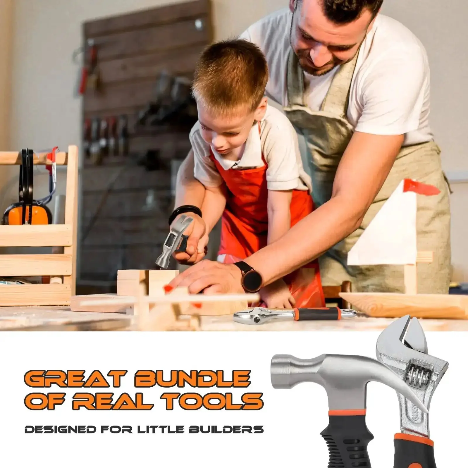 25 Pieces Kids Real Tool Kit With Real Hand Tools For Young Builders Includes Kids Tool Belt And Pouch Bag Magnetic Wristband Safe Steel Tools For DIY Woodworking Home Repair Projects - Image 2