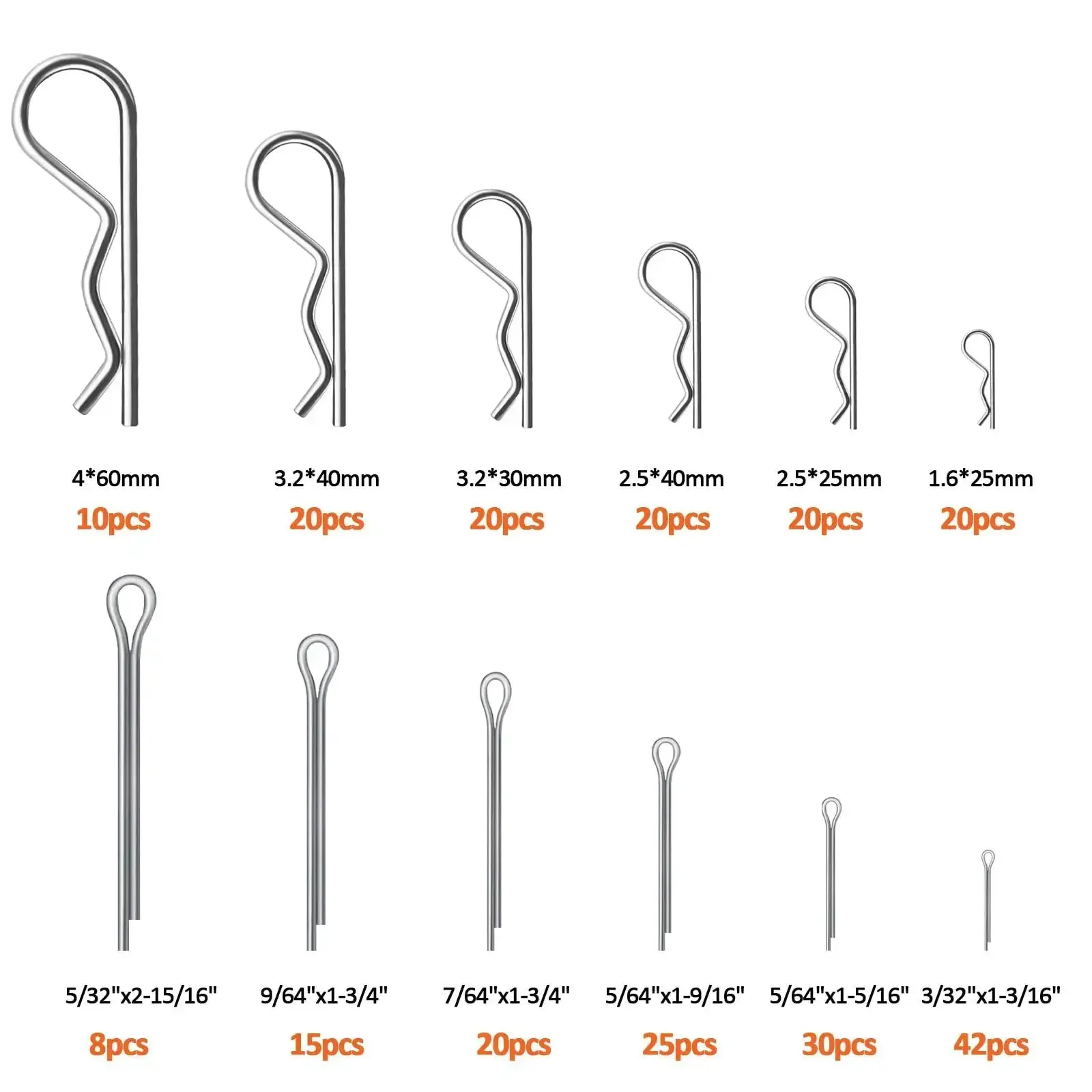 250 Piece Cotter Pin Hairpin R Clips Assortment Kit Beefy Heavy Duty Zinc Plated Steel Spring Fasteners Hitch Pins Clips Locking Set For Machinery Automotive And DIY Projects - Image 7