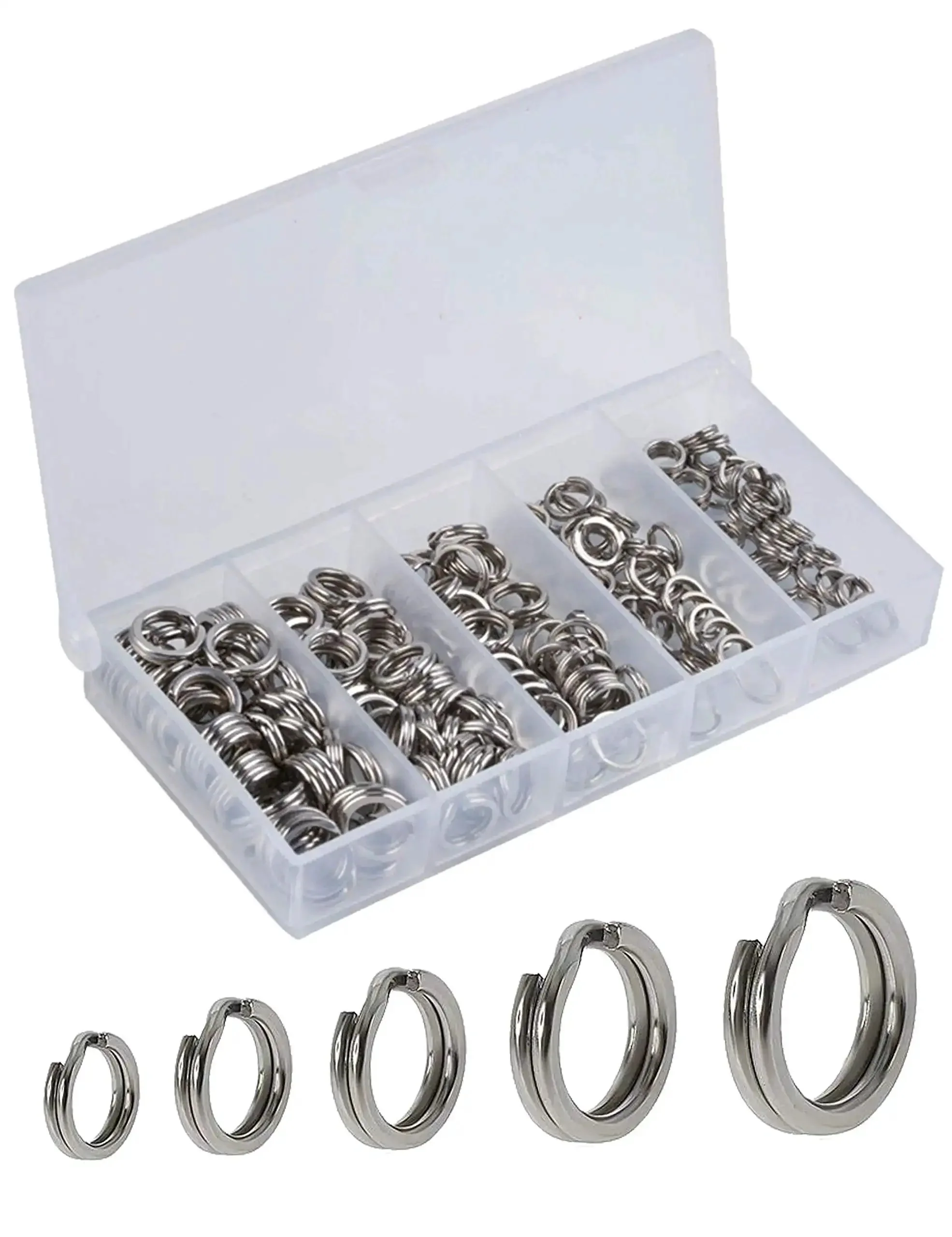 250 Piece Stainless Steel Fishing Split Rings Assortment Kit, Double Flat Wire Snap Ring Lure Tackle Connectors, Sizes 9 To 5, Lightweight And Easy To Carry, Your Go To Gear For Freshwater And Saltwater Fishing