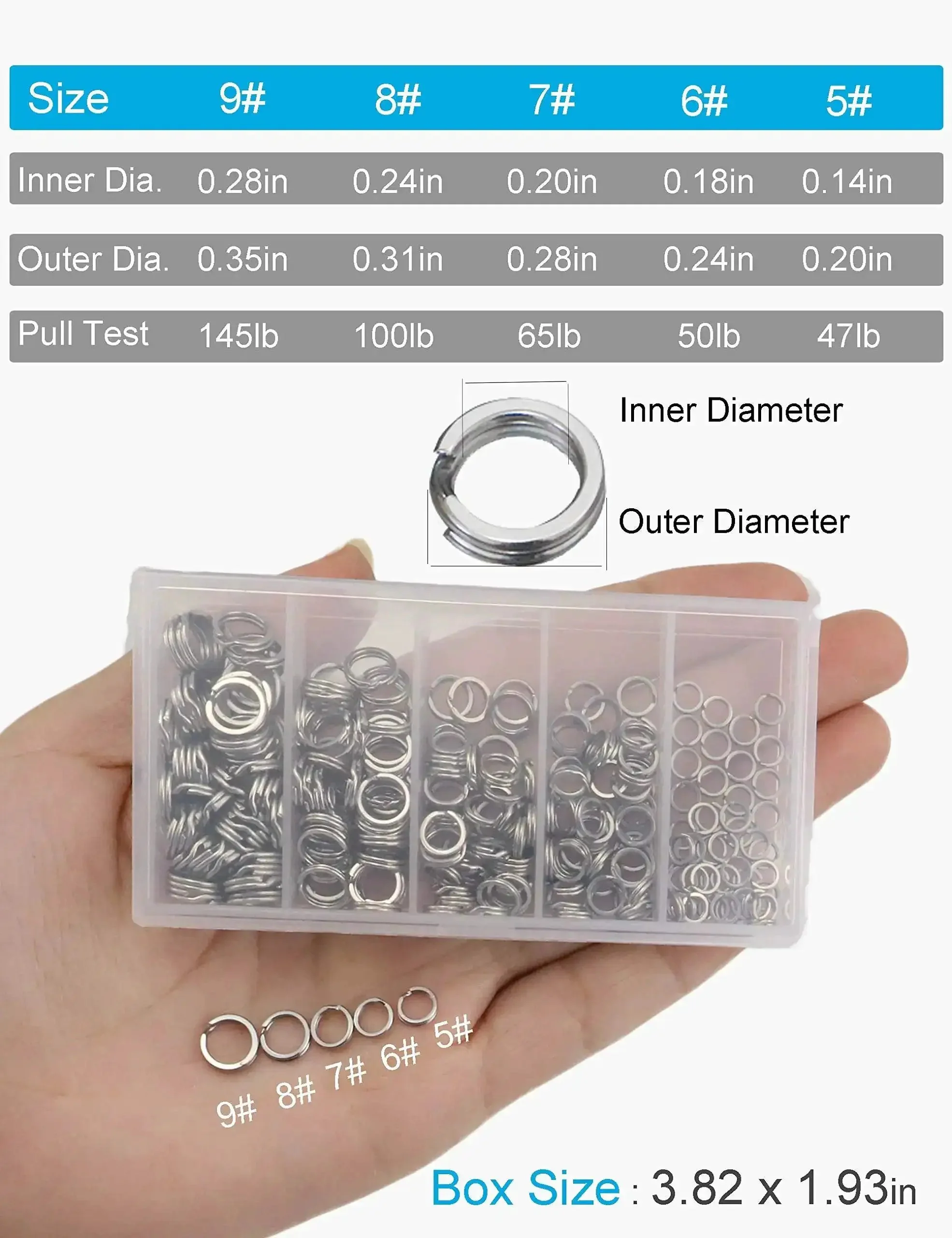 250 Piece Stainless Steel Fishing Split Rings Assortment Kit, Double Flat Wire Snap Ring Lure Tackle Connectors, Sizes 9 To 5, Lightweight And Easy To Carry, Your Go To Gear For Freshwater And Saltwater Fishing - Image 6