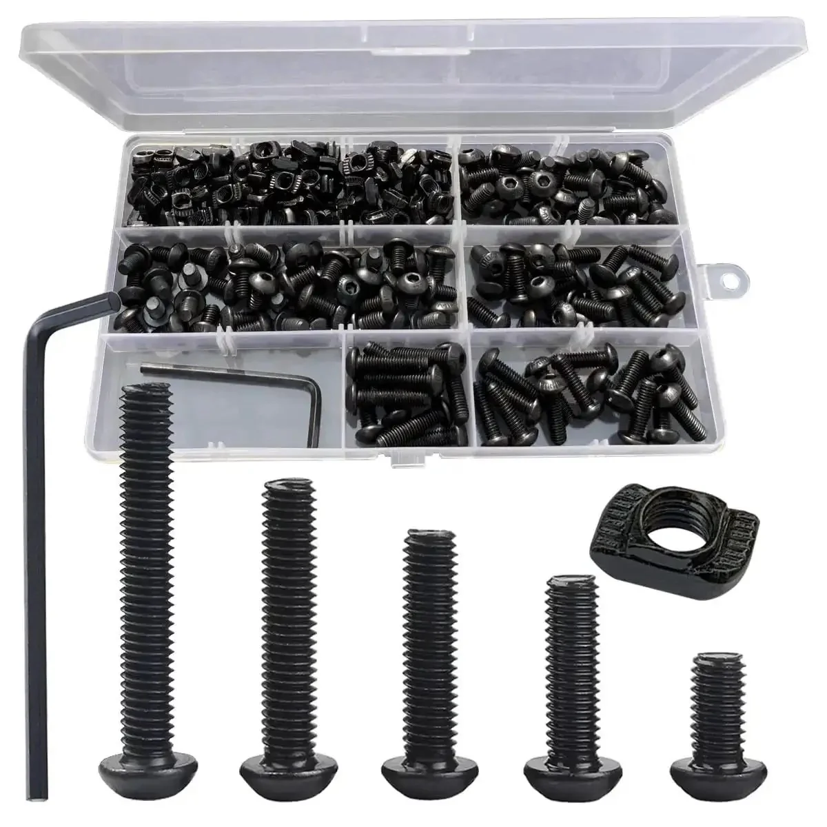 252 Piece M5 T Nuts And T-Slot Bolts Extrusion Accessories Kit With M5 8-20mm Hex Socket Screws T Nuts And Allen Wrench Compatible With 2020 Aluminum Extrusion For 3D Printers CNC Frames DIY Projects And Makers