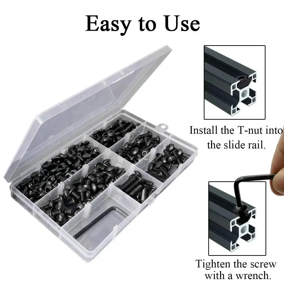 252 Piece M5 T Nuts And T-Slot Bolts Extrusion Accessories Kit With M5 8-20mm Hex Socket Screws T Nuts And Allen Wrench Compatible With 2020 Aluminum Extrusion For 3D Printers CNC Frames DIY Projects And Makers - Image 4