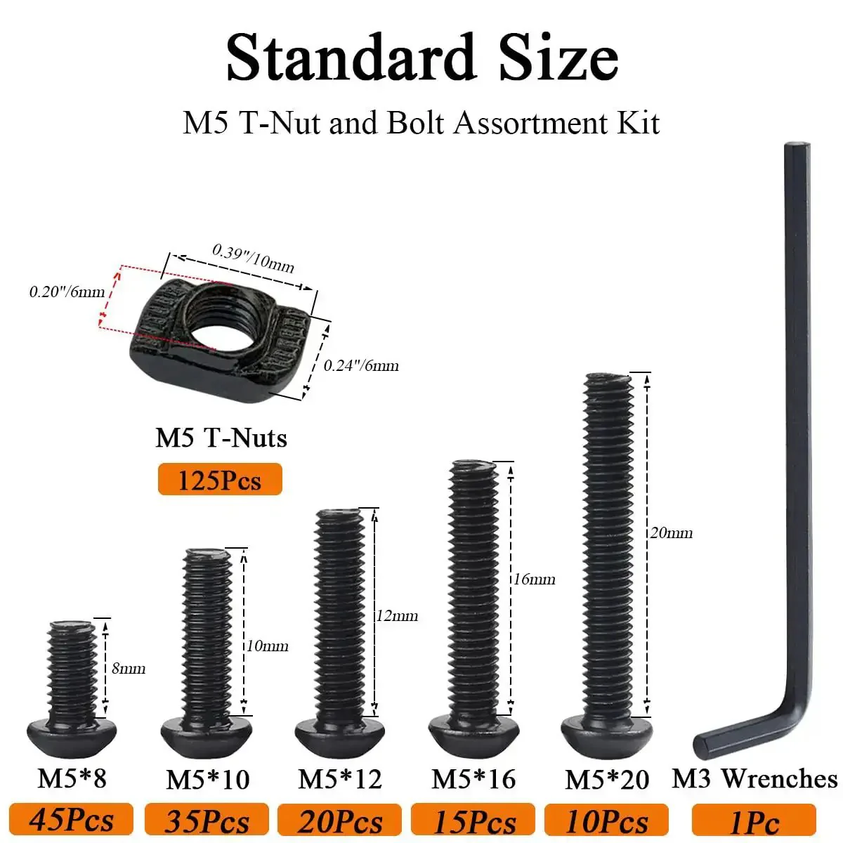 252 Piece M5 T Nuts And T-Slot Bolts Extrusion Accessories Kit With M5 8-20mm Hex Socket Screws T Nuts And Allen Wrench Compatible With 2020 Aluminum Extrusion For 3D Printers CNC Frames DIY Projects And Makers - Image 6