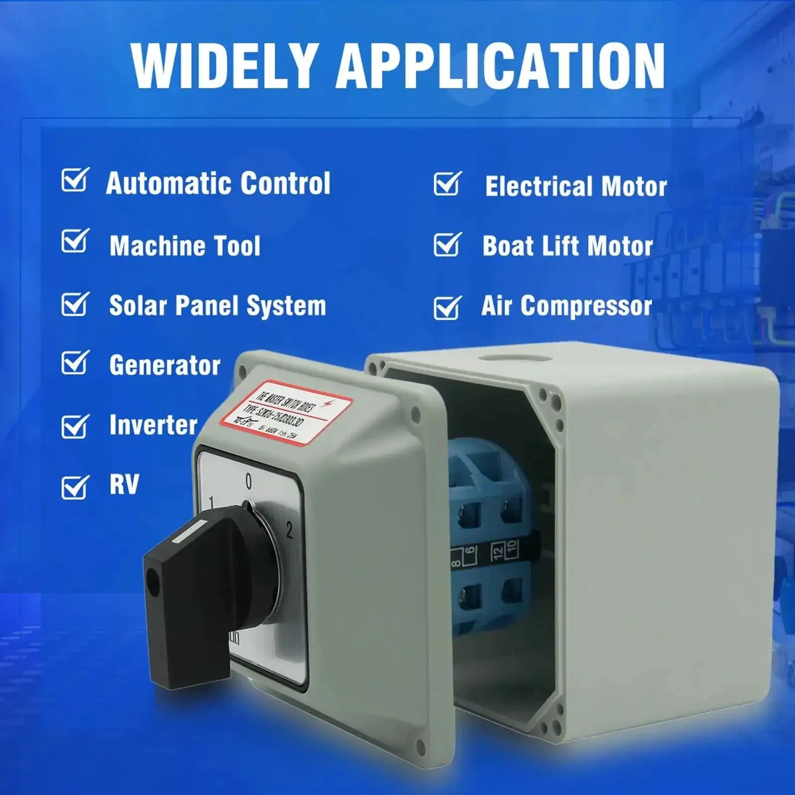 25A Rotary Changeover Switch In Exterior Box For Solar Power System With 3 Positions 3 Phase 12 Terminals 2 Way 3NO 3NC Universal Selector Switch 25 D303 3D Durable Flame Retardant PC Housing With Copper Silver Alloy Contacts Ideal For Home Solar And - Image 2