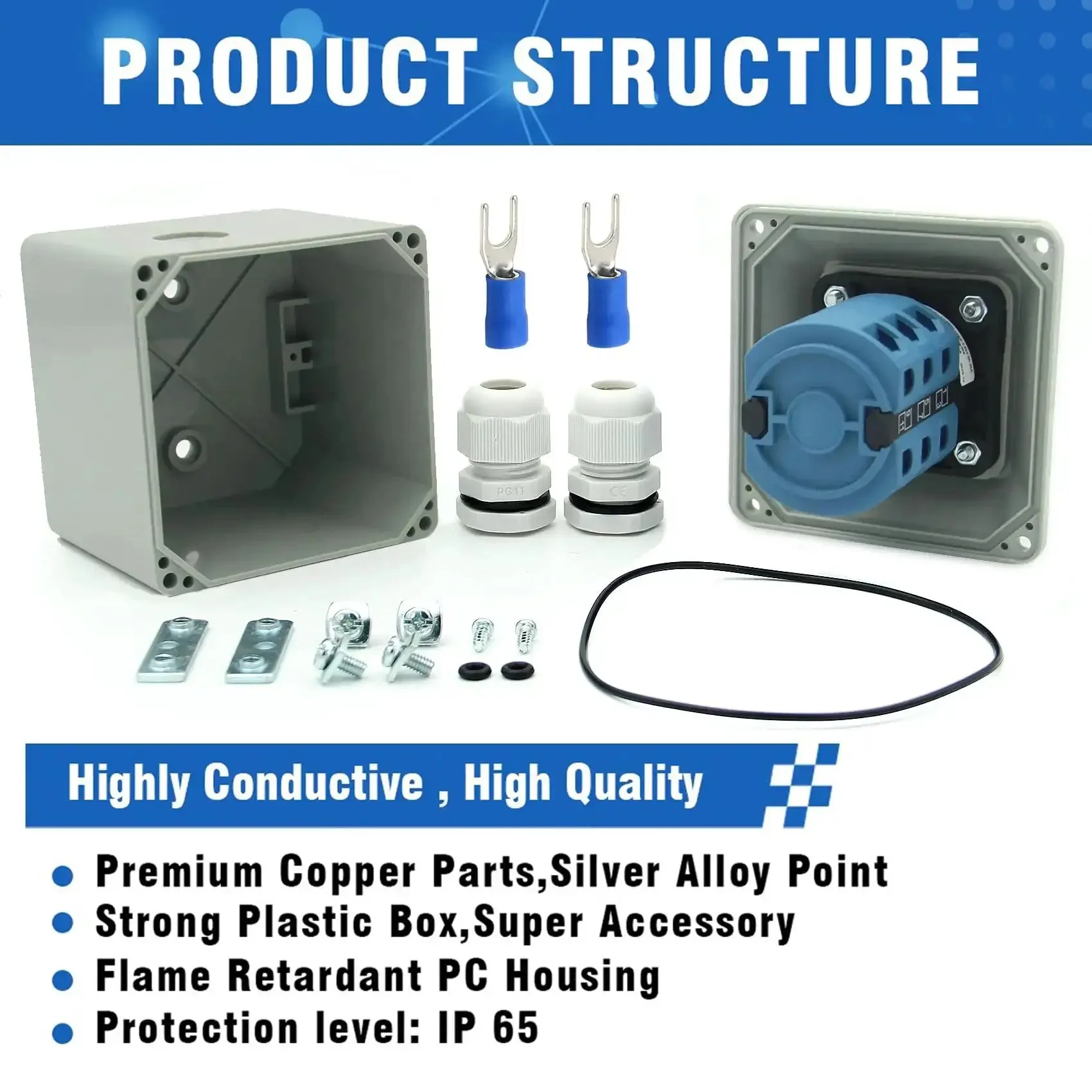 25A Rotary Changeover Switch In Exterior Box For Solar Power System With 3 Positions 3 Phase 12 Terminals 2 Way 3NO 3NC Universal Selector Switch 25 D303 3D Durable Flame Retardant PC Housing With Copper Silver Alloy Contacts Ideal For Home Solar And - Image 4