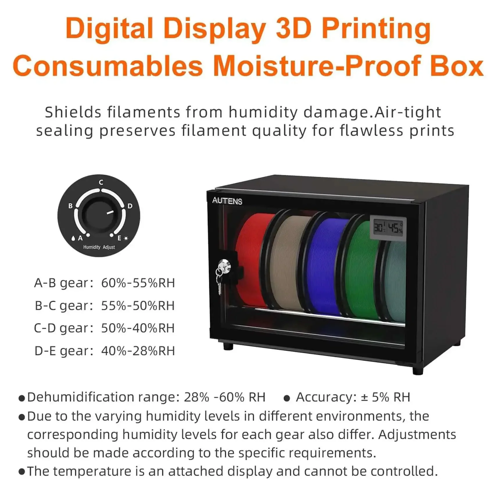 25L Filament Dehumidifier Storage Cabinet For 5 Rolls With Magnetic Seal, 25% RH Humidity Control, Quiet, Stackable, Transparent Glass And Aluminum Build, Keeps PLA ABS PETG Ready To Print, Low Power 6W - Image 7