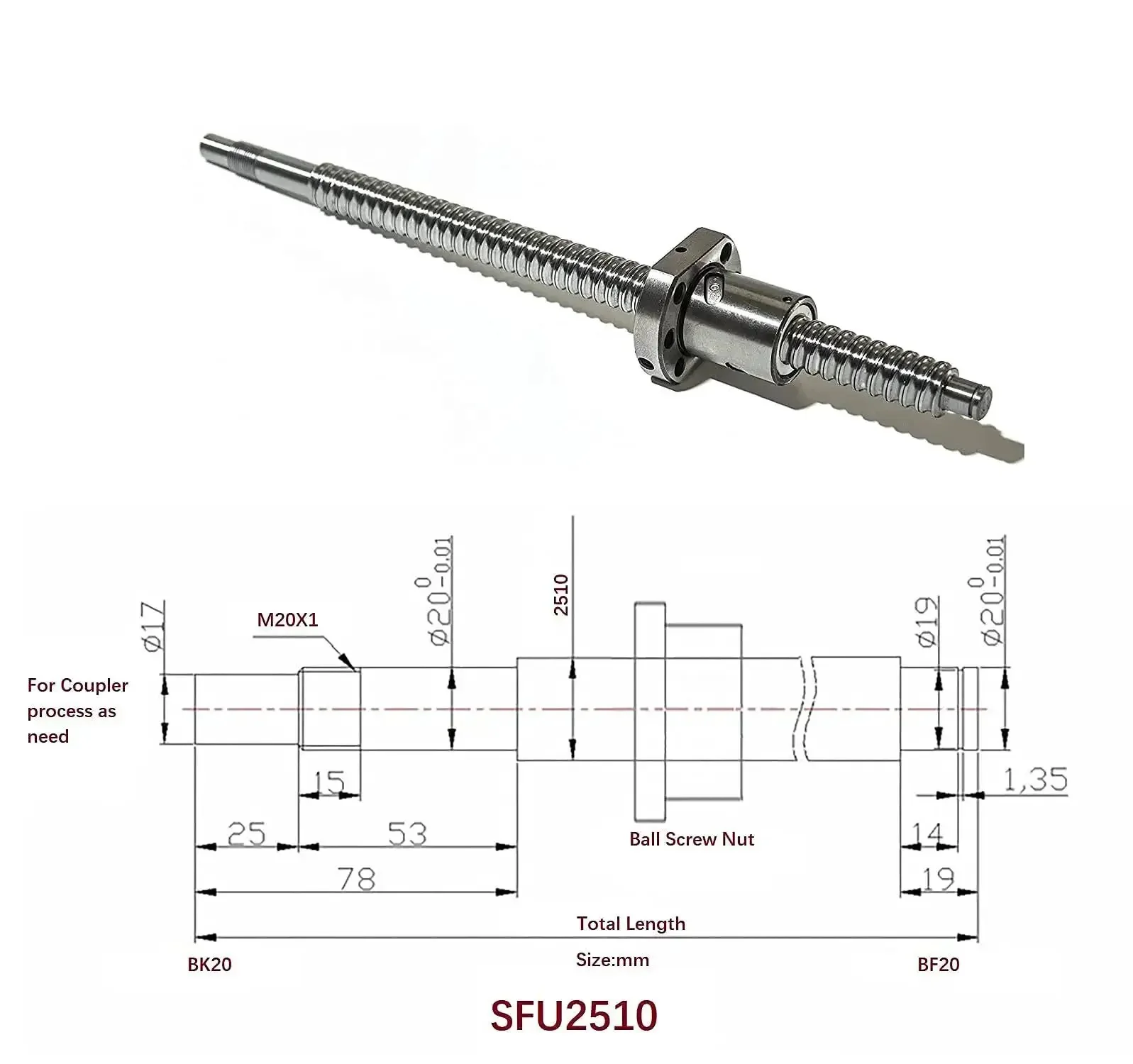 25Mm Pro Grade Anti Backlash Ball Screw Kit SFU2510 RM2510 With 1620mm Length 10mm Pitch Includes Ball Screw Nut End Supports And Flexible Coupler For CNC Machines - Image 7