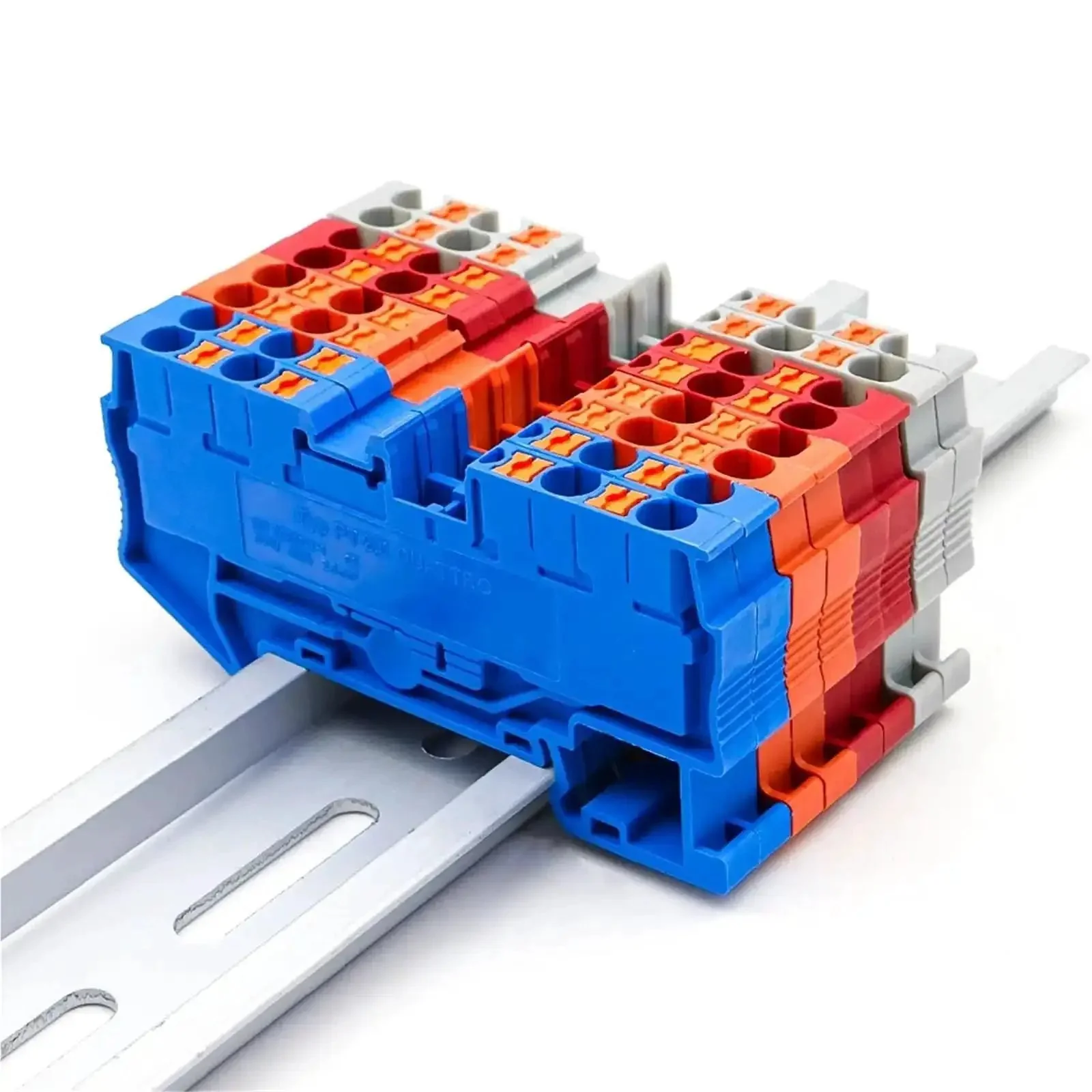 2.5mm2 4 Wire Terminal Block For DIN Rail With Spring Clamp, Orange, Compact Electrical Connection, 50 Pack, Quattro Style Terminal Blocks For Industrial Panels - Image 6