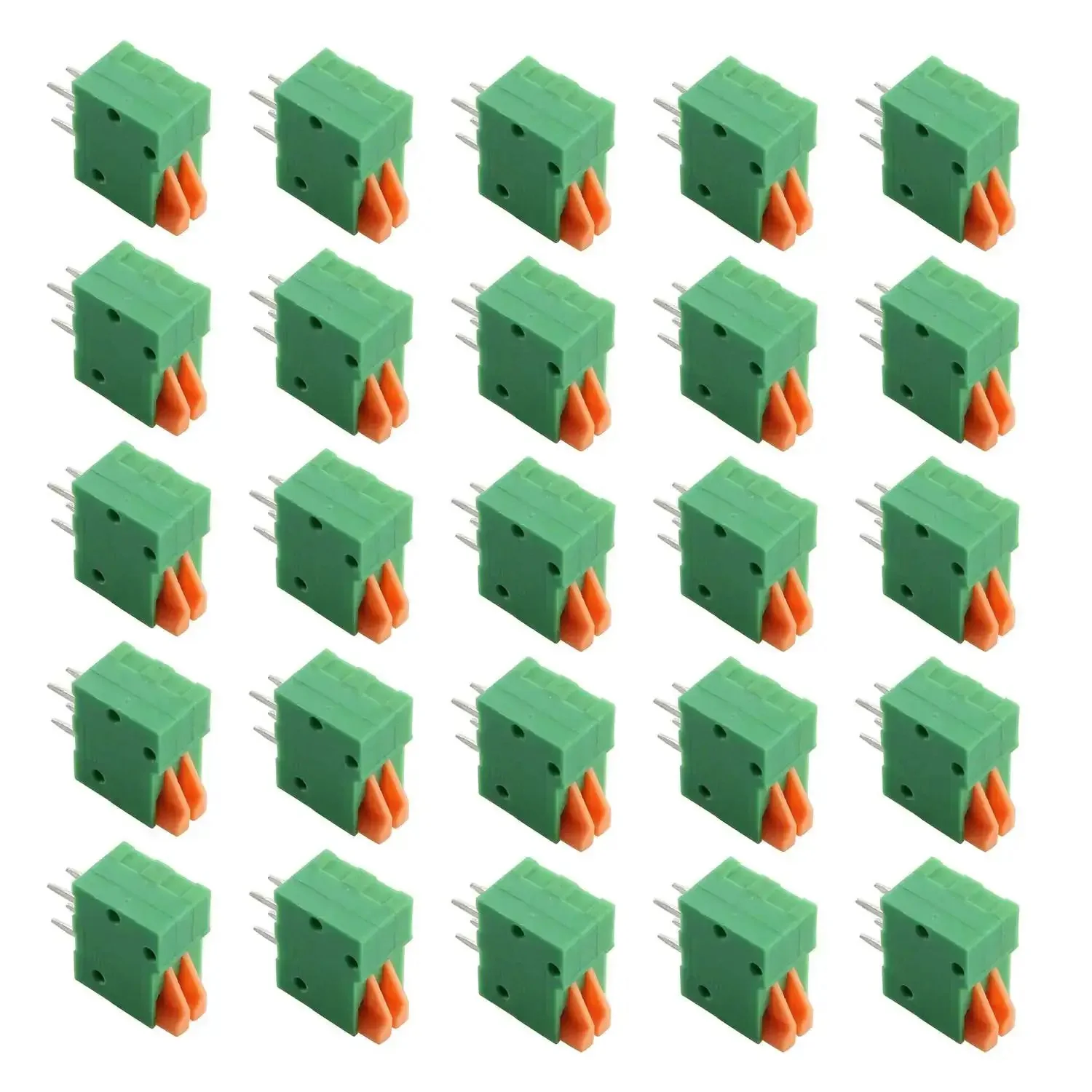 25Pcs 2 Pole Spring Clip PCB Terminal Block Connector Set 2.54mm Pitch For 26 20AWG Wires 150V AC 2A Max Easy Install Wire To Board Power And Signal Connector Pack
