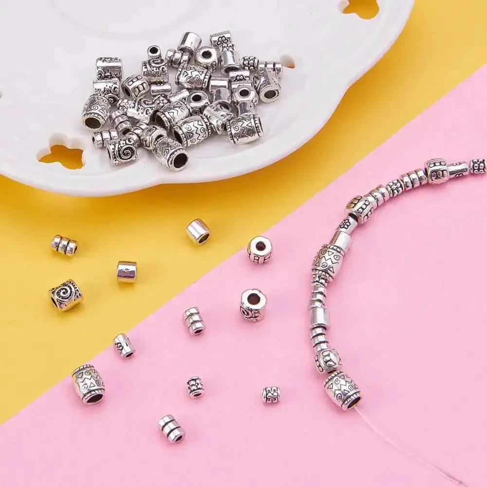 260 Pcs Tibetan Spacer Beads Set 7 Styles Antique Silver Column Tube Metal Spacers For Bracelet Necklace Jewelry Making Hole 1.5 To 3.5 mm Great For DIY Jewelry Projects And Bead Crafts - Image 5
