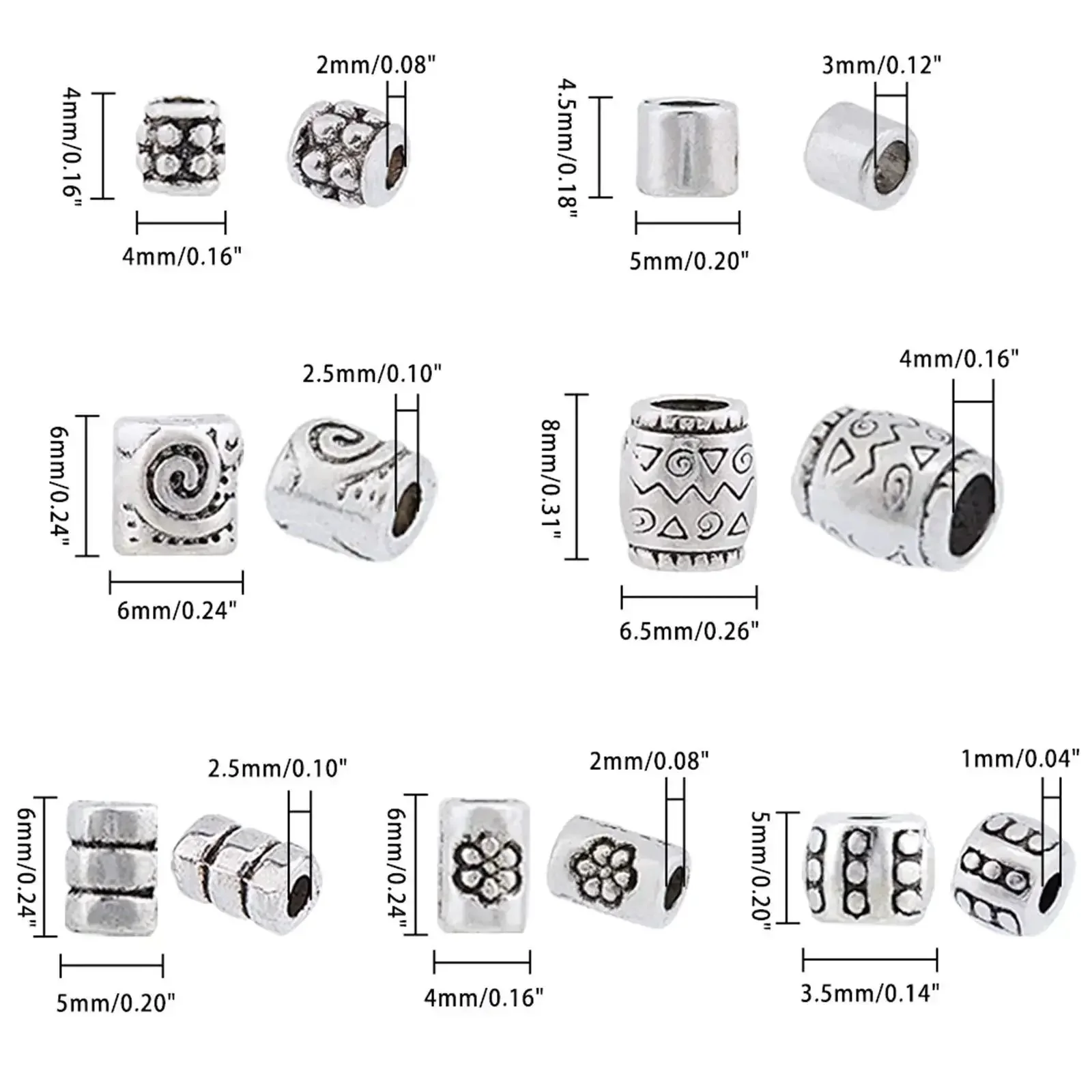 260 Pcs Tibetan Spacer Beads Set 7 Styles Antique Silver Column Tube Metal Spacers For Bracelet Necklace Jewelry Making Hole 1.5 To 3.5 mm Great For DIY Jewelry Projects And Bead Crafts - Image 8