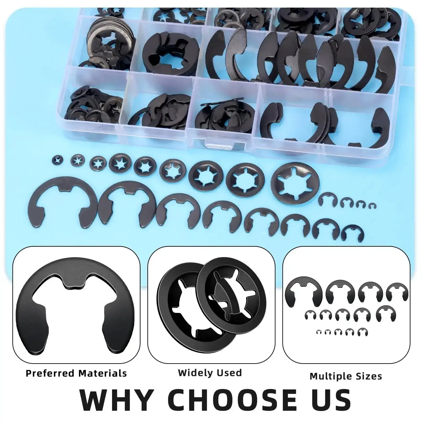 261 Pcs Lock Washer And E Clip Kit With 100 Internal Tooth Star Washers In Nine Sizes And 160 E Ring Circlips In Fourteen Sizes Plus A Pair Of Tweezers For Easy DIY Fixes Must Have For DIYers - Image 6