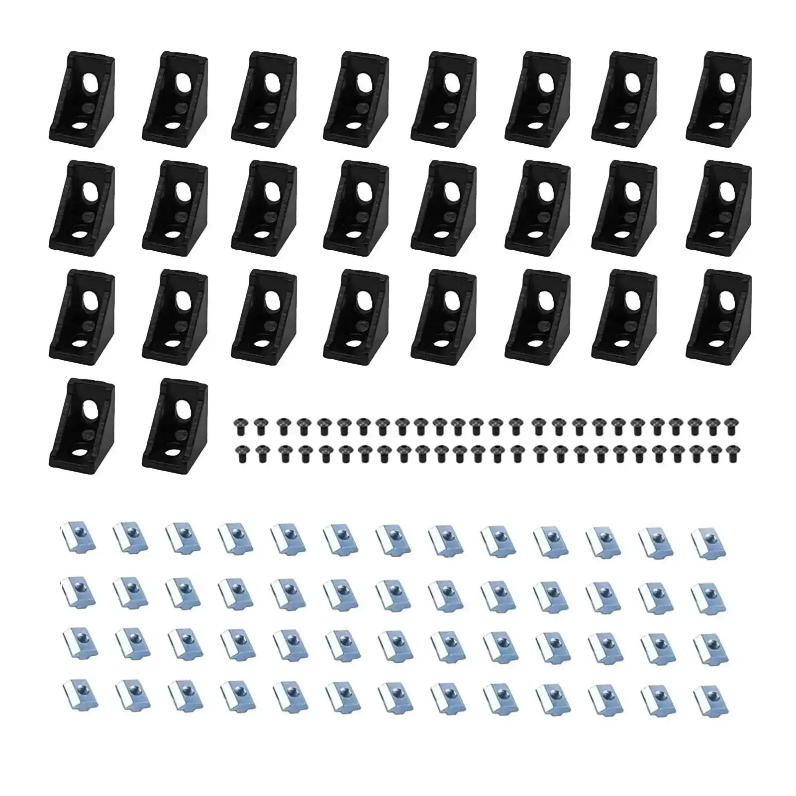 26Pcs 2020 Corner Bracket Set For Aluminum Extrusion 8020 V Slot T Slot 3D Printer Frames Plug And Play Includes 52 M5 T Slot Nuts, 52 M5x8mm Screws, And 2 M3 Hex Wrenches