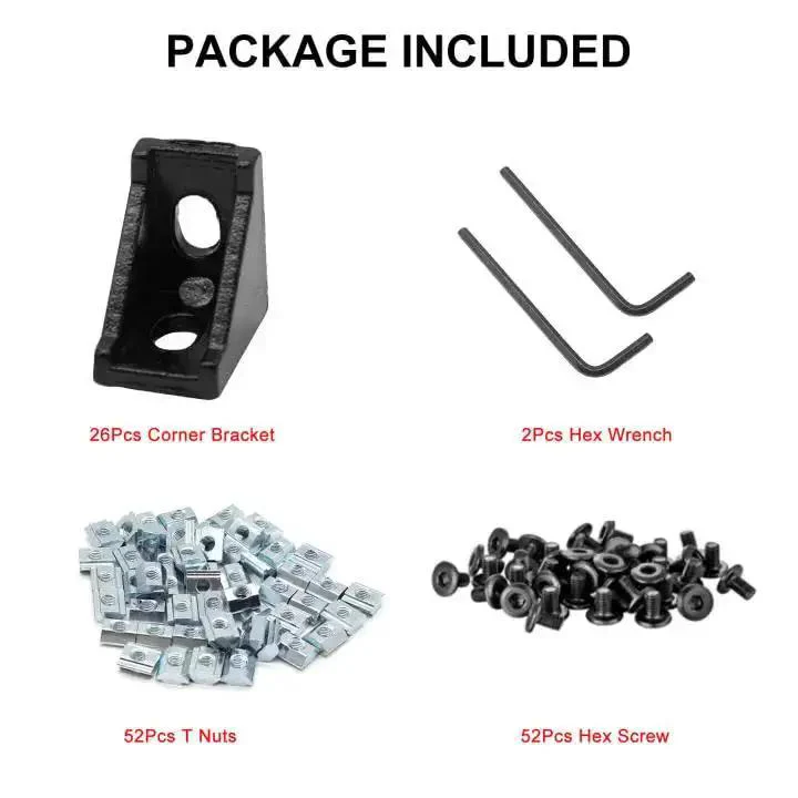 26Pcs 2020 Corner Bracket Set For Aluminum Extrusion 8020 V Slot T Slot 3D Printer Frames Plug And Play Includes 52 M5 T Slot Nuts, 52 M5x8mm Screws, And 2 M3 Hex Wrenches - Image 6