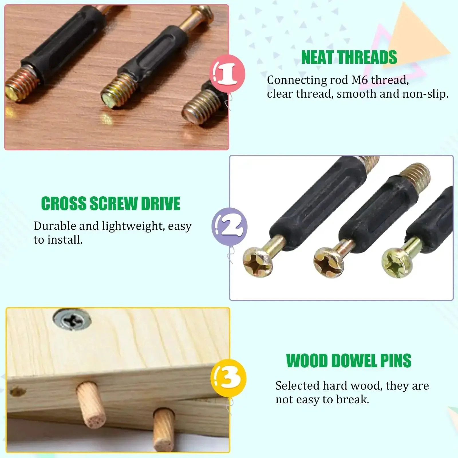 270 Piece 3 In 1 Cam Lock Nuts And Wood Dowel Pins Set For Cabinets Drawers Wardrobes And Furniture Panels Includes Connectors Nuts Bolts Screws And Fasteners In Silver - Image 5