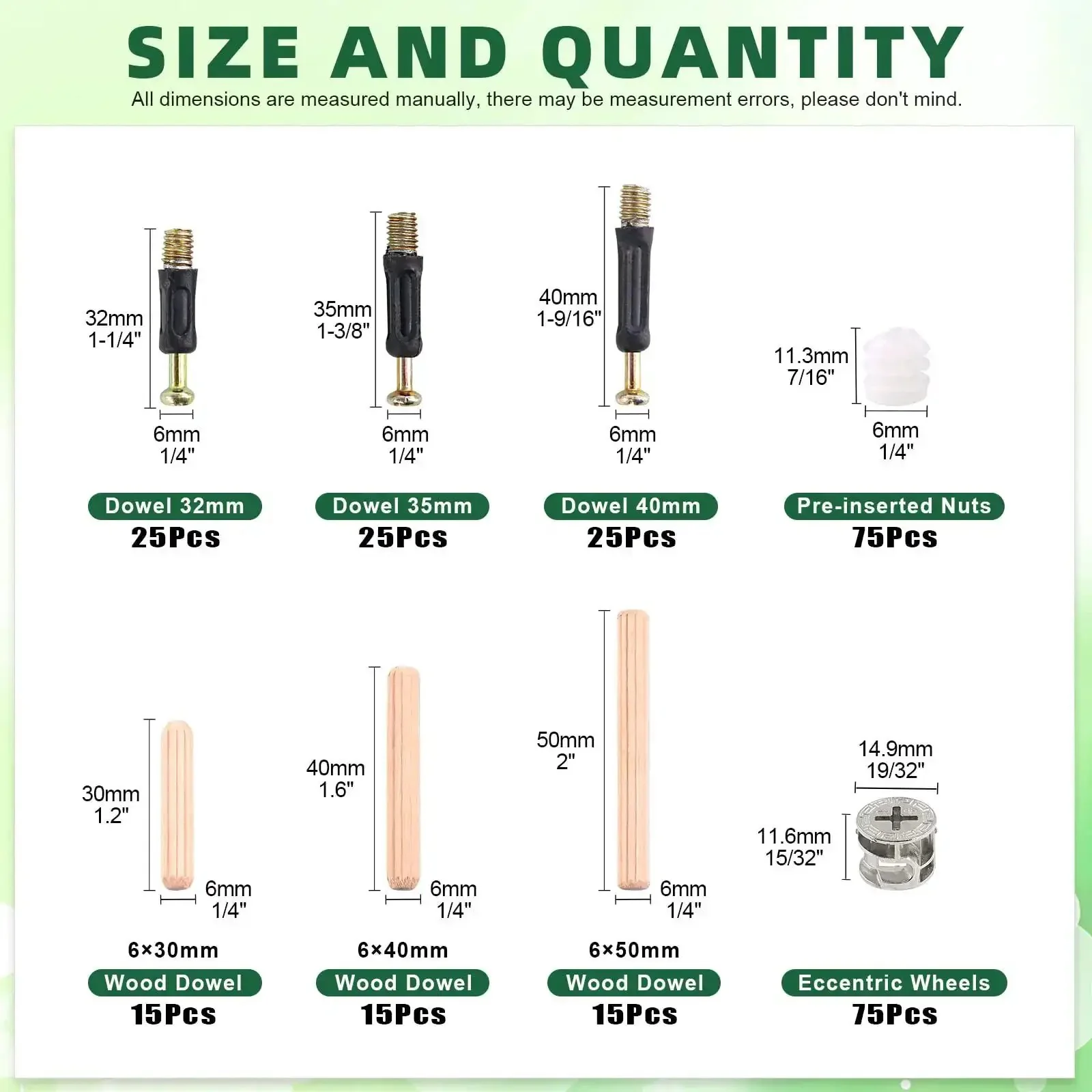 270 Piece 3 In 1 Cam Lock Nuts And Wood Dowel Pins Set For Cabinets Drawers Wardrobes And Furniture Panels Includes Connectors Nuts Bolts Screws And Fasteners In Silver - Image 7