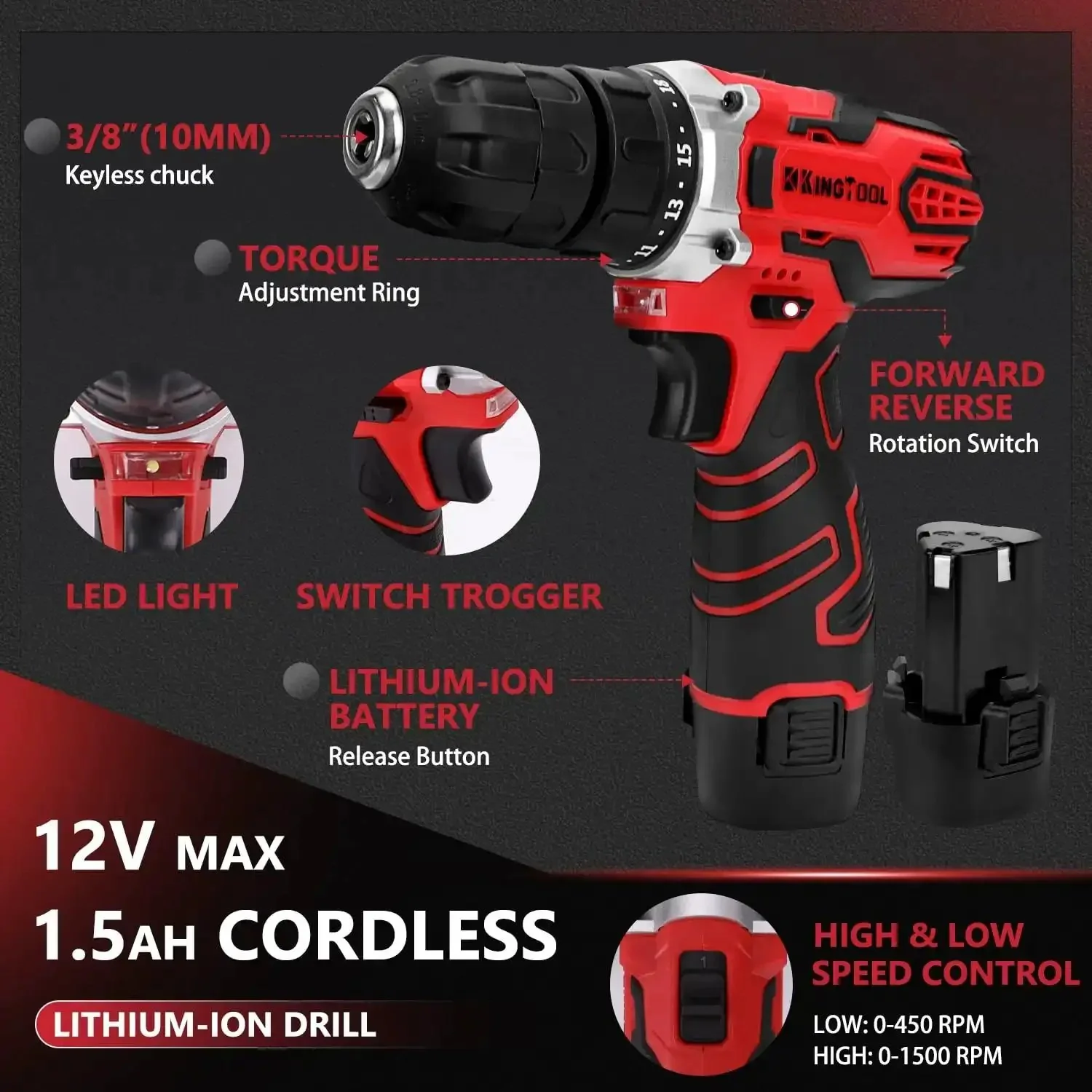 276-Piece Tool Set Kit With 12V Cordless Drill Driver, Portable Toolbox With Drawer, Heavy-Duty Storage Case, Perfect for Homeowners, Diyers, and Handymen, Great for Home Projects and Weekend Fix-Ups - Image 8