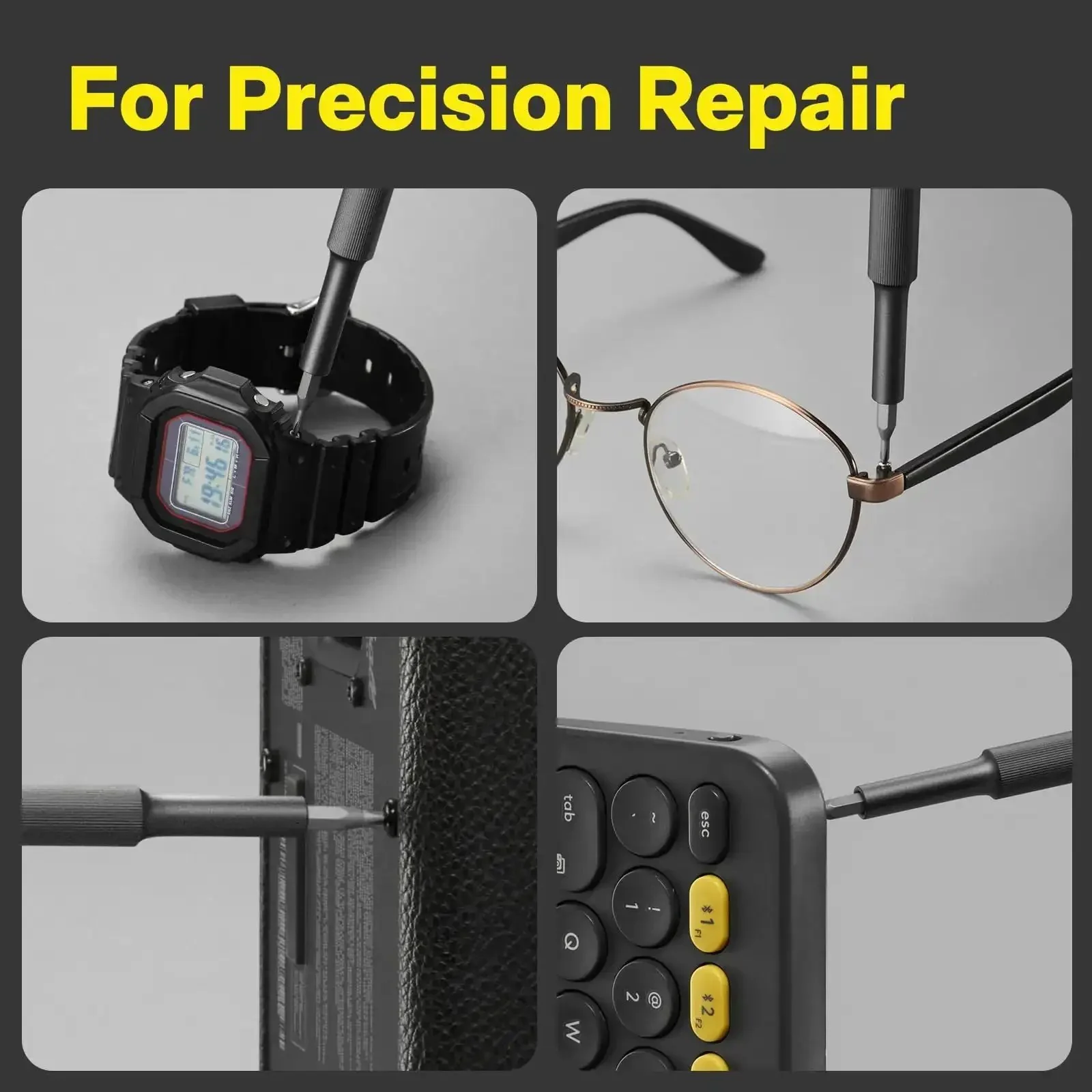28 In 1 Precision Screwdriver Set With Magnetic Bits And Case For Eyeglasses Electronics Watches Phones Laptops And Cameras, Featuring 360 Degree Swivel Cap For One Handed Use And Quick Bit Changes Mini Repair Kit - Image 9