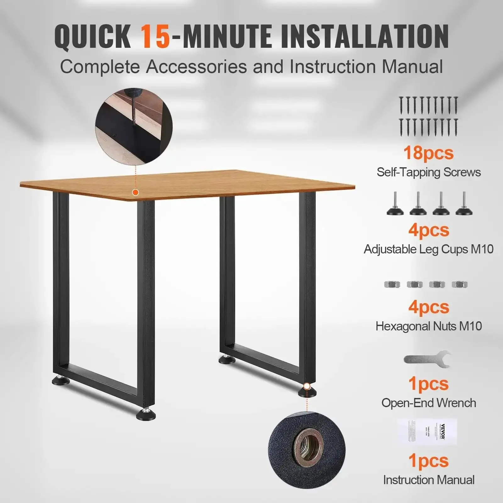 28 Inch Adjustable Square Steel Table Legs Set Of 2 Heavy Duty Desk Legs With 1000 Lb Load Capacity Rust Proof Matte Black Finish Quick Install For DIY Furniture Support - Image 5
