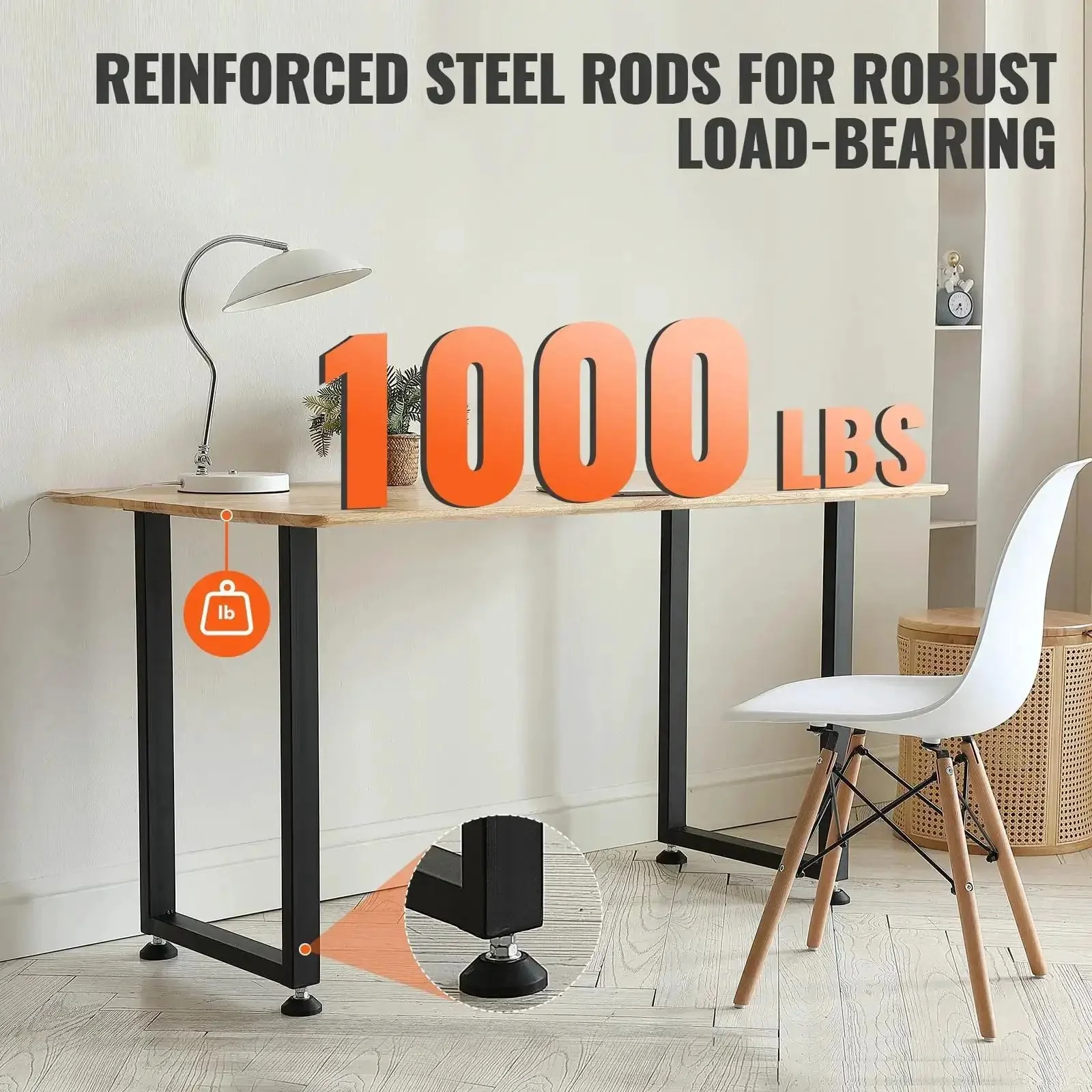 28 Inch Adjustable Square Steel Table Legs Set Of 2 Heavy Duty Desk Legs With 1000 Lb Load Capacity Rust Proof Matte Black Finish Quick Install For DIY Furniture Support - Image 8