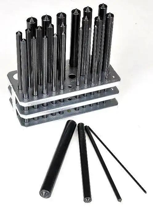 28 Piece Transfer Punch Set For Precise Hole Layout And Transfer, Ranging From 3/32 To 1/2 Inch By 64ths And 17/32 Inch, Undersize Tolerance.0025, Hardened Tool Steel, 4 7/8 Inch Length, Black Oxide Finish, Indexed Stand For Accurate Hole Transfer - Image 3