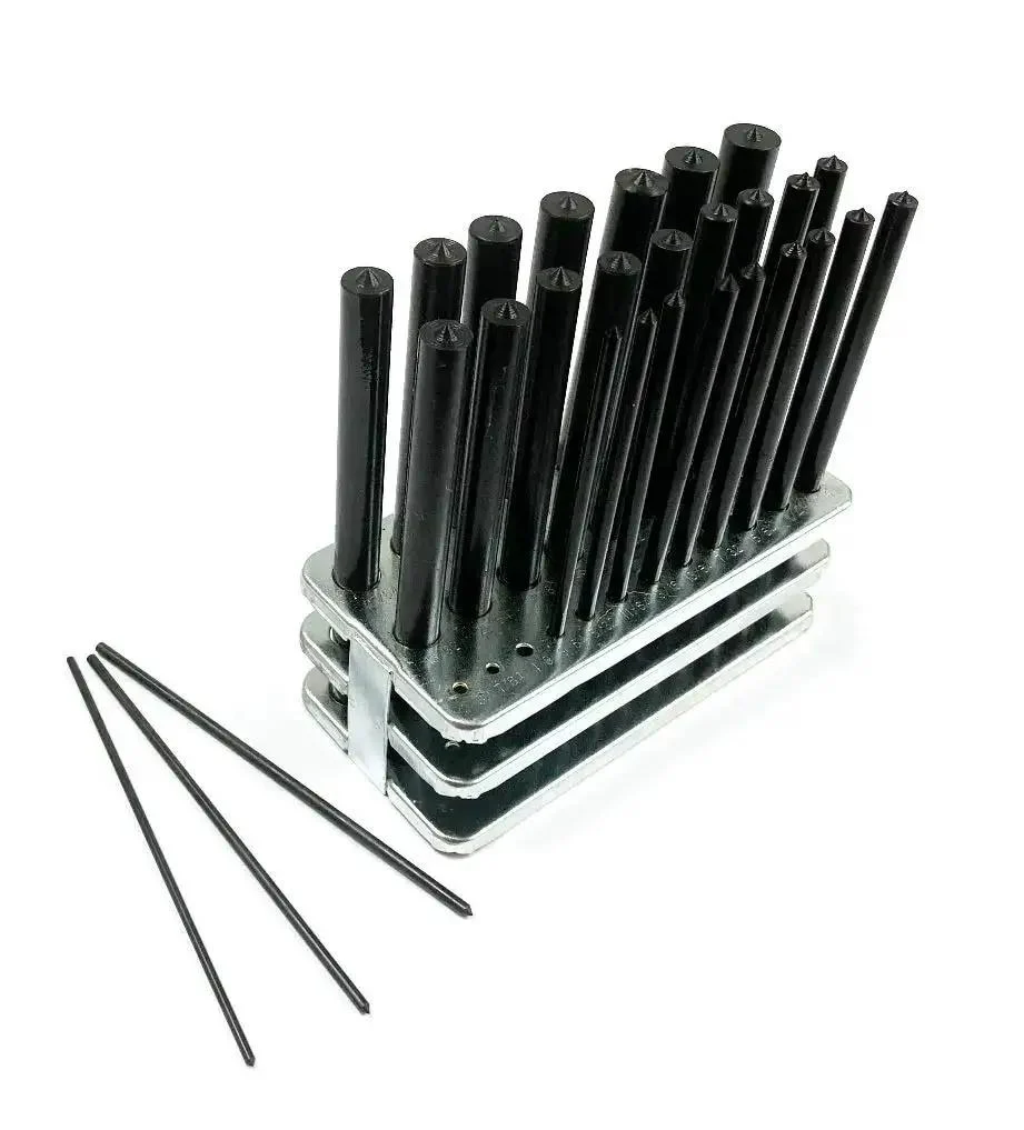 28 Piece Transfer Punch Set For Precise Hole Layout And Transfer, Ranging From 3/32 To 1/2 Inch By 64ths And 17/32 Inch, Undersize Tolerance.0025, Hardened Tool Steel, 4 7/8 Inch Length, Black Oxide Finish, Indexed Stand For Accurate Hole Transfer - Image 4