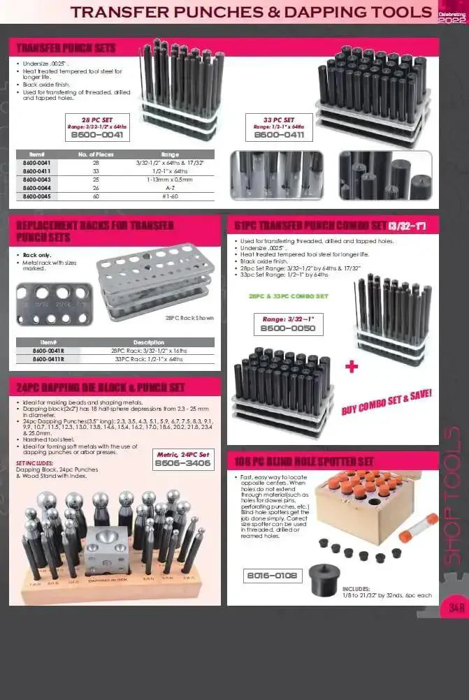 28 Piece Transfer Punch Set For Precise Hole Layout And Transfer, Ranging From 3/32 To 1/2 Inch By 64ths And 17/32 Inch, Undersize Tolerance.0025, Hardened Tool Steel, 4 7/8 Inch Length, Black Oxide Finish, Indexed Stand For Accurate Hole Transfer - Image 8