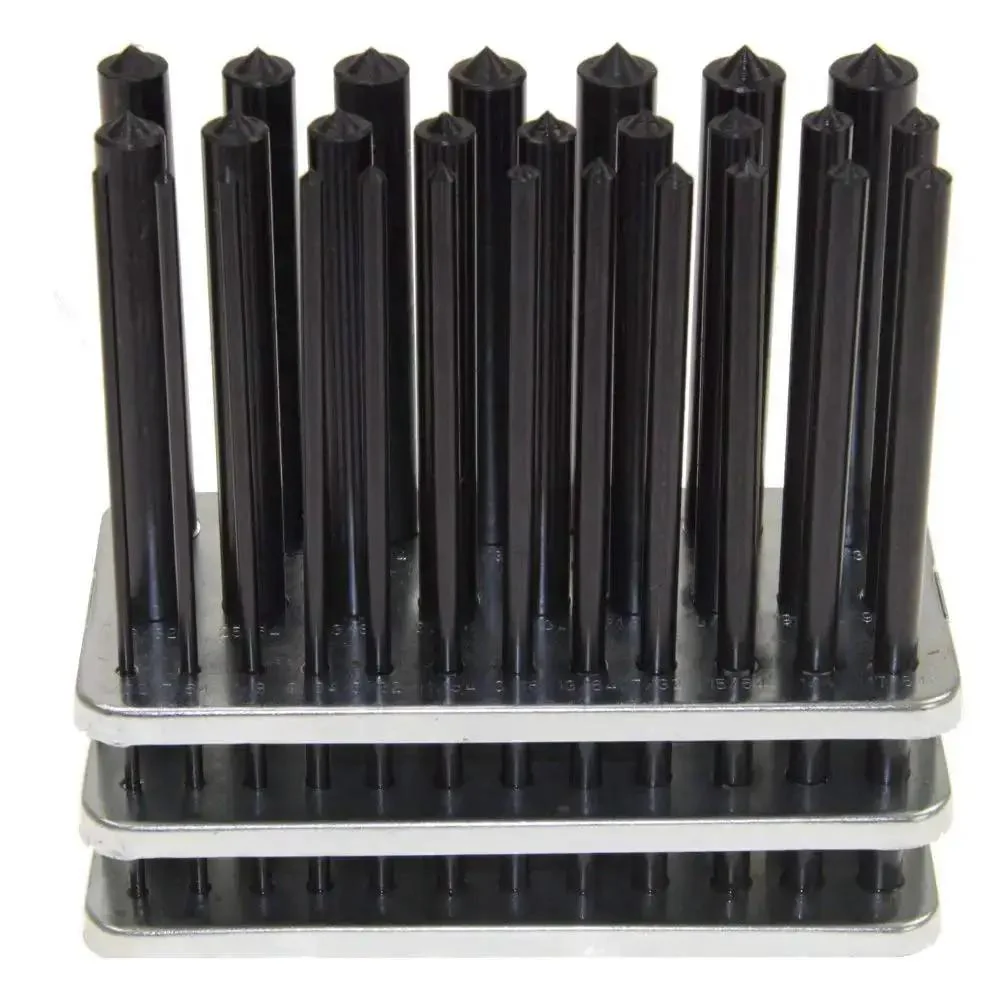 28 Piece Transfer Punch Set From Three Thirty Second To One Half Inch By One Sixty Fourth Inch Plus Seventeen Thirty Second Inch Heat Treated Tool Steel For Long Life No Guesswork Marking And Aligning Drilled Or Reamed Holes