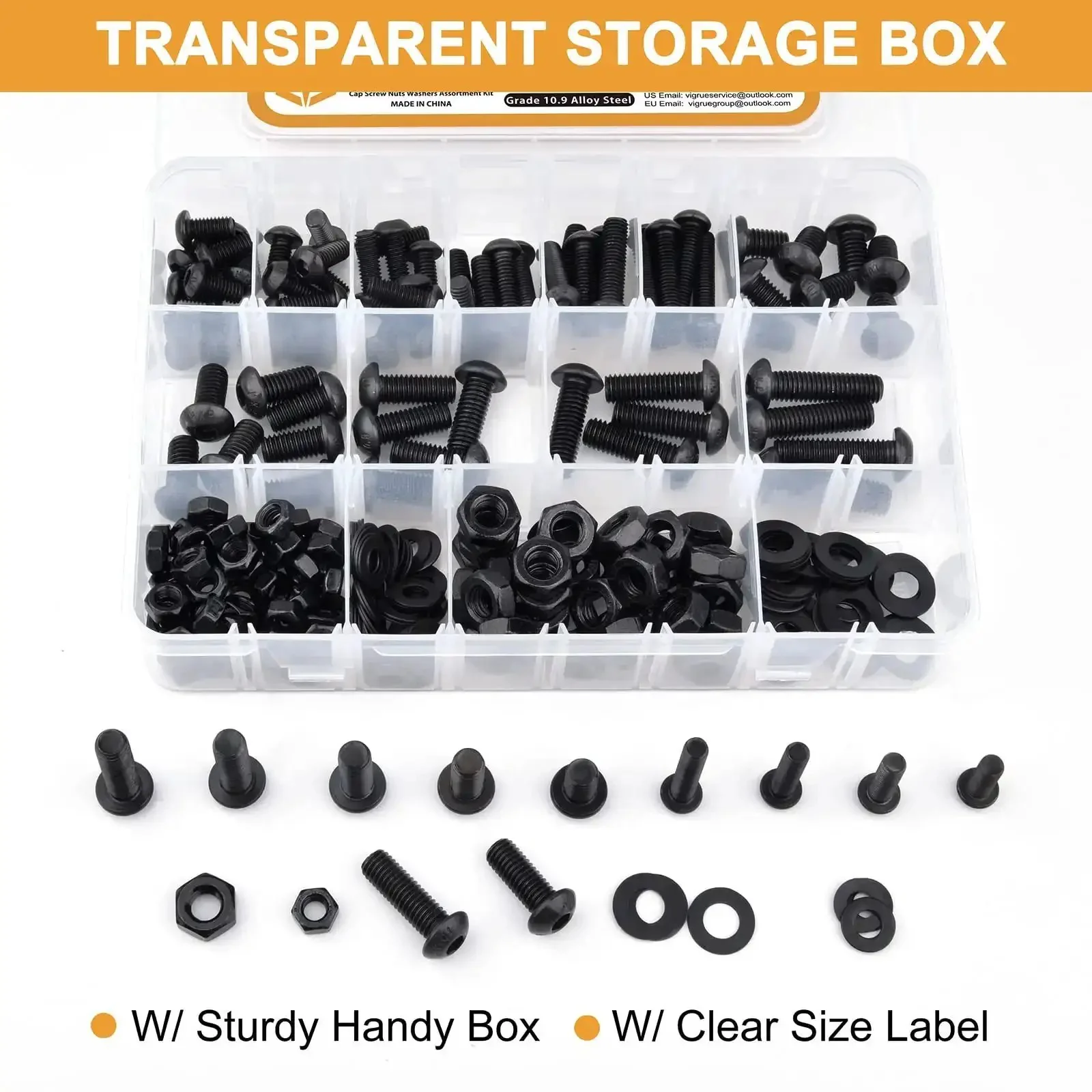 288 Piece Metric Fastener Kit With M6 M8 Button Head Hex Socket Cap Screws Bolts Nuts And Washers In Grade 10 9 Alloy Steel Black Oxide Fully Threaded Built To Last For DIY Furniture Repairs And Small Mechanical Projects - Image 3