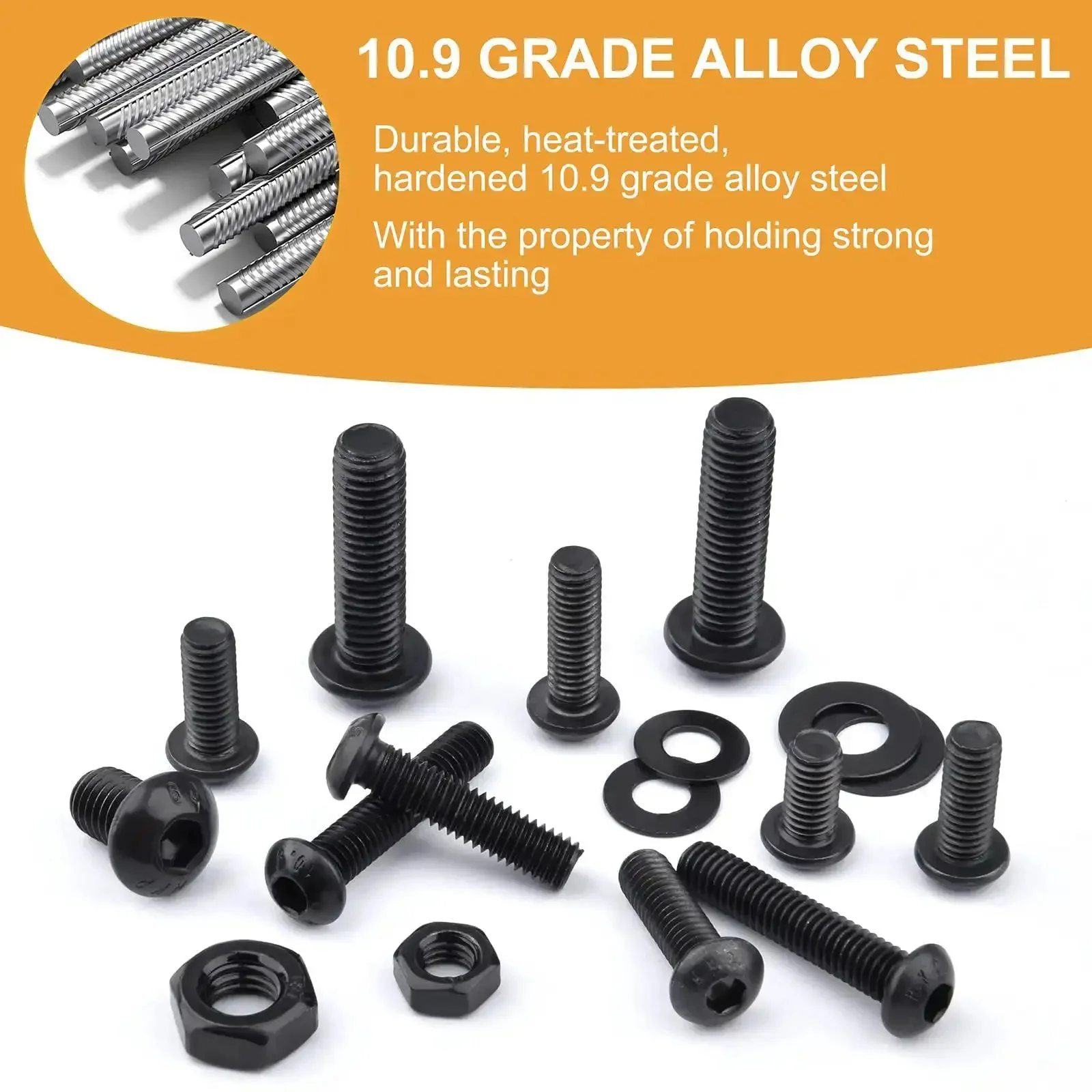 288 Piece Metric Fastener Kit With M6 M8 Button Head Hex Socket Cap Screws Bolts Nuts And Washers In Grade 10 9 Alloy Steel Black Oxide Fully Threaded Built To Last For DIY Furniture Repairs And Small Mechanical Projects - Image 6