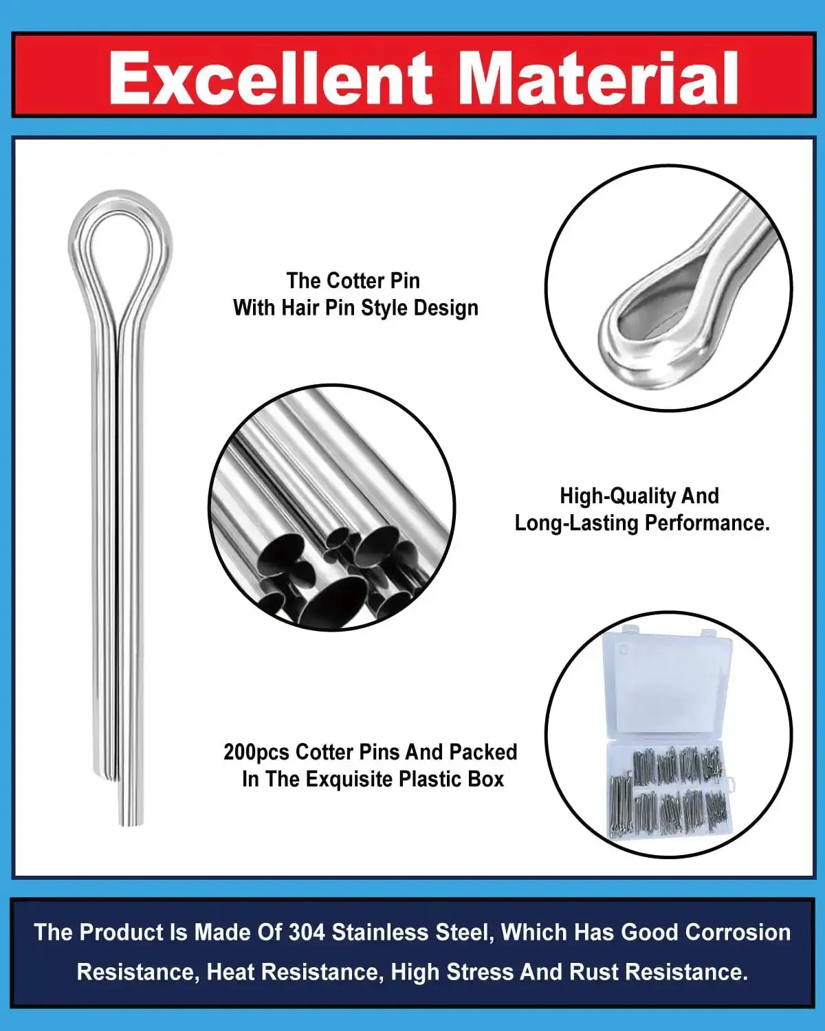 290 Pcs Cotter Pins In 24 Sizes, 304 Stainless Steel Heavy Duty All In One Must-Have Assortment Kit For Automotive, Trailer Hitch, Lawn Mower And Equipment Repairs, Durable Small Pins Set In Clear Plastic Case - Image 7