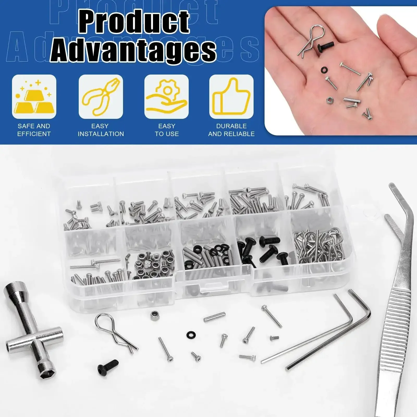294 Piece M1.4 To 12Mm Universal RC Screw Kit With Hex Socket Cap Screws Button Head Screws Flat Head Phillips Screws Wheel Locknuts Hollow Pins Body Clips O Rings For Axial SCX24 One Twenty Four Crawler Trucks For Your RC Rigs - Image 4