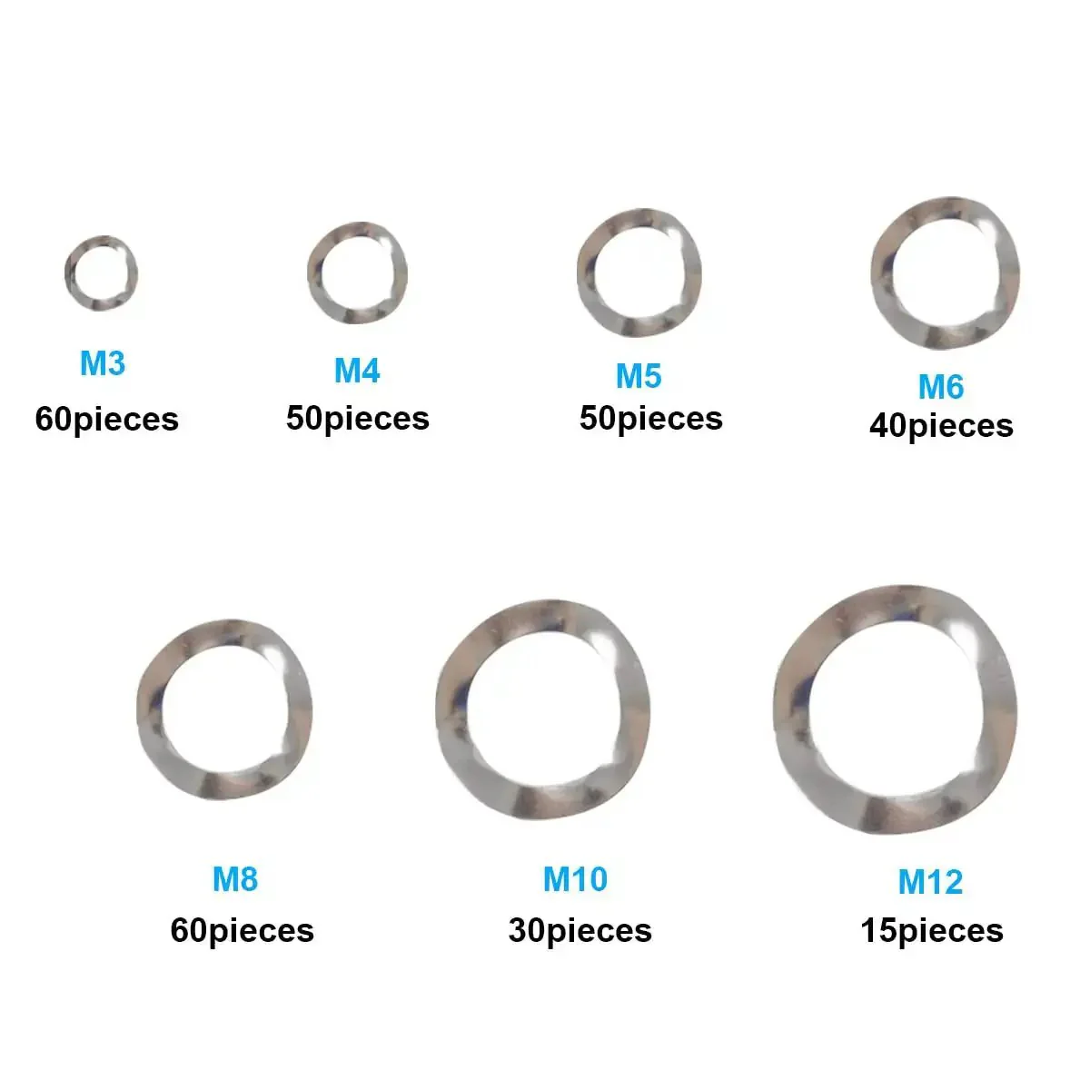 295 Pcs 304 Stainless Steel Spring Wave Washer Set With 7 Sizes M3 M4 M5 M6 M8 M10 M12 For Automotive Home Improvement Machinery And DIY Projects Heavy Duty Fasteners And Gaskets - Image 7